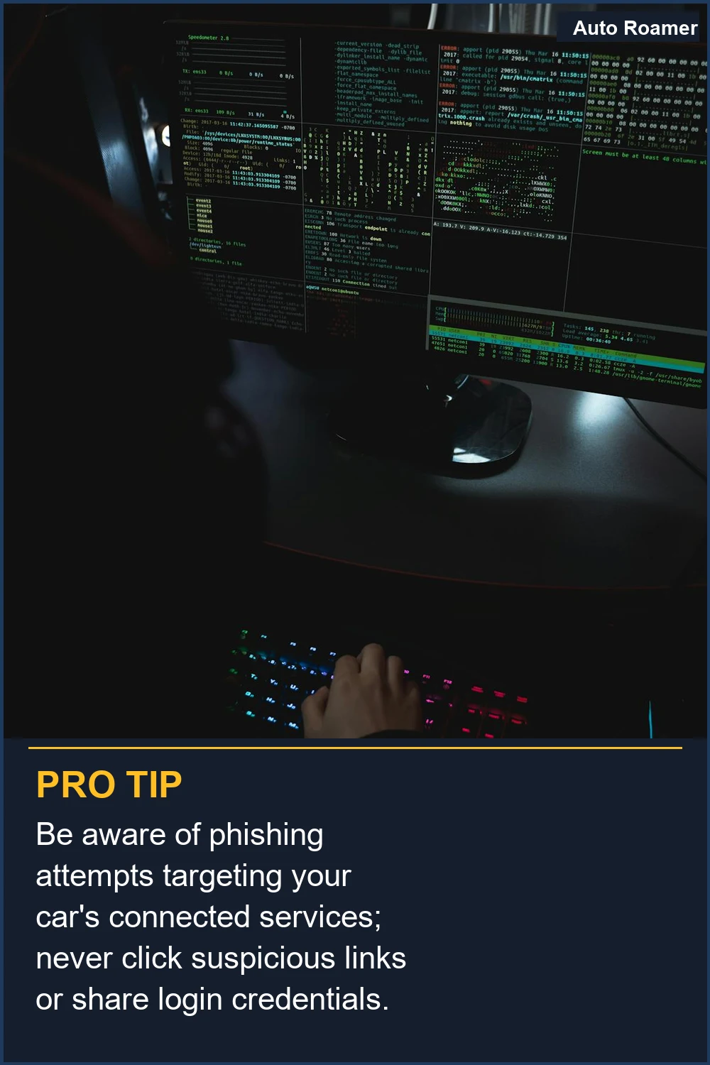 Sé consciente de los intentos de phishing dirigidos a los servicios conectados de tu coche; nunca hagas clic en enlaces sospechosos ni compartas credenciales de inicio de sesión.