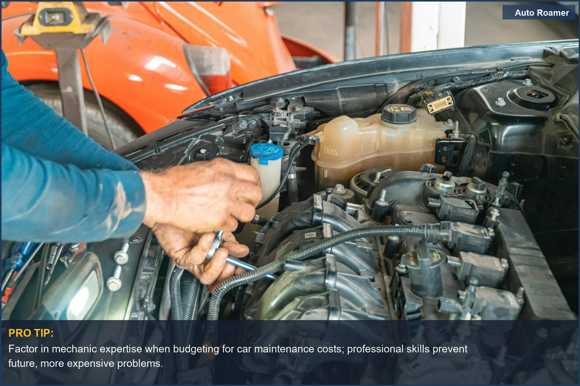 Detalle de las manos precisas de un mecánico trabajando en el motor de un coche, simbolizando una reparación automotriz experta.