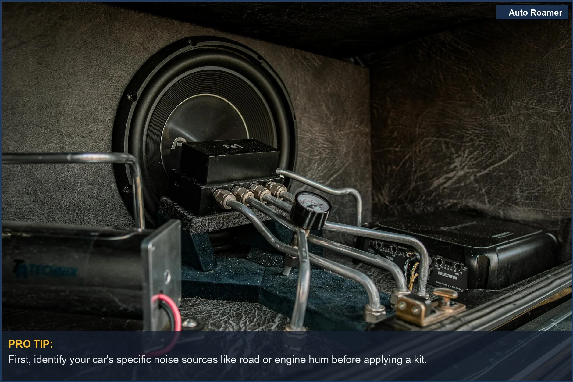 Close-up of car audio components, highlighting the need for effective noise reduction solutions.