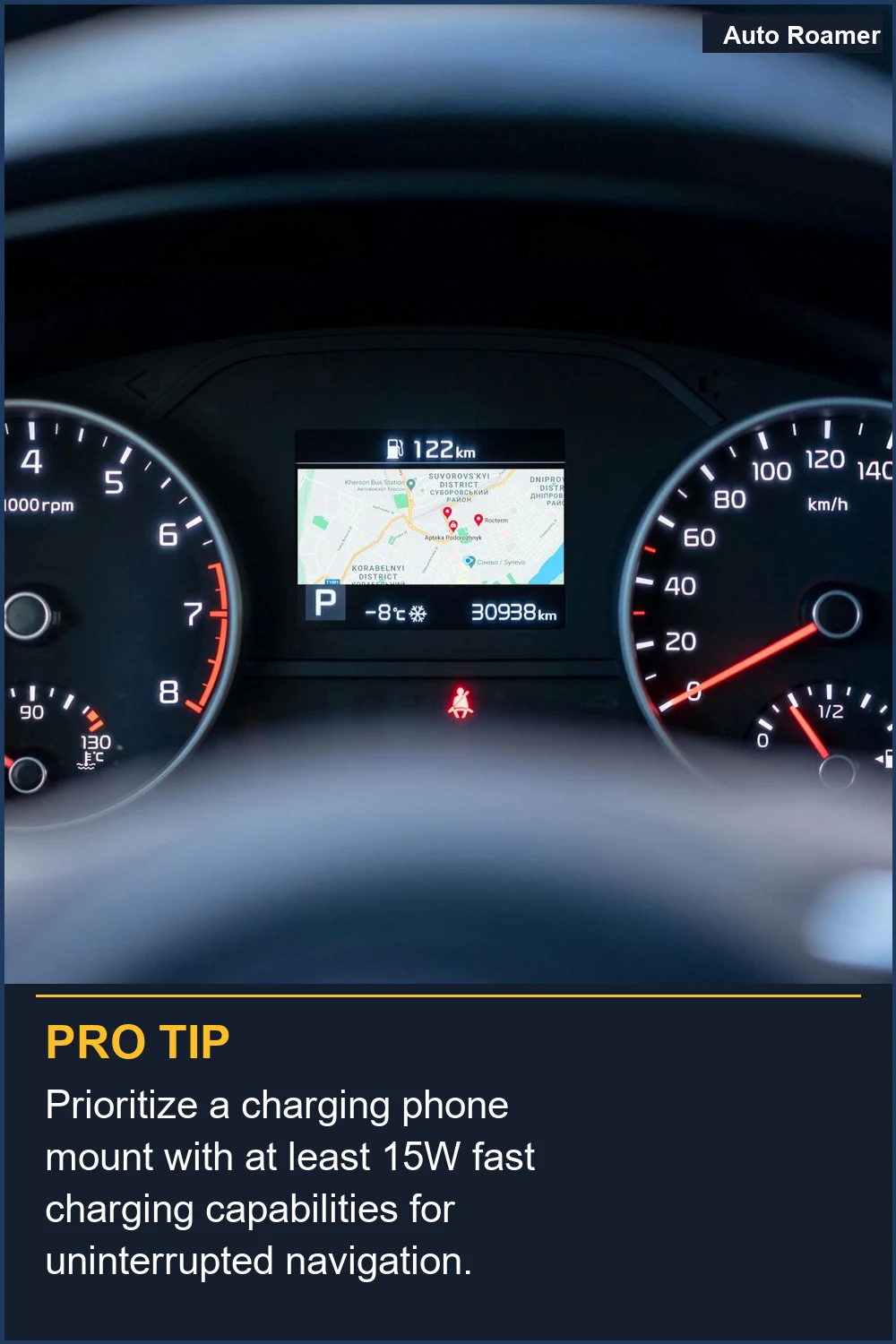 Prioritize a charging phone mount with at least 15W fast charging capabilities for uninterrupted navigation.