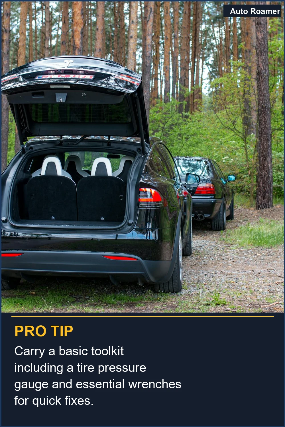 Carry a basic toolkit including a tire pressure gauge and essential wrenches for quick fixes.