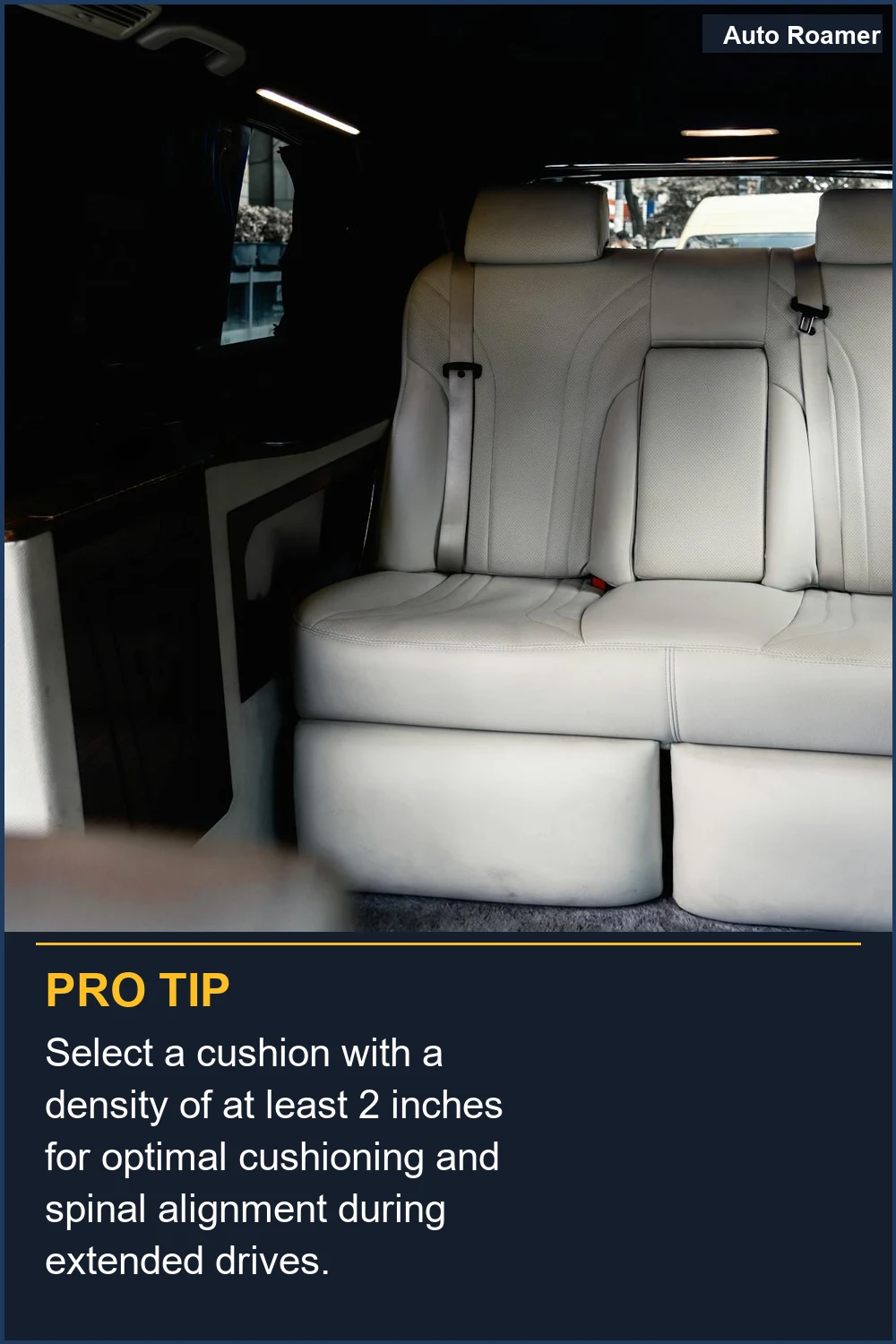 Selecciona un cojín con una densidad de al menos 2 pulgadas para una amortiguación y alineación de la columna vertebral óptimas durante viajes prolongados.
