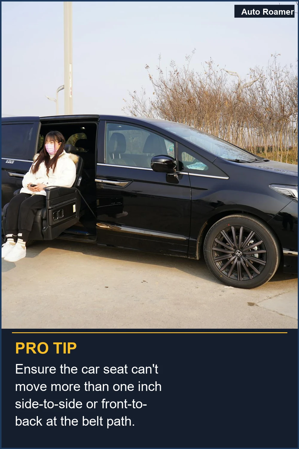 Ensure the car seat can't move more than one inch side-to-side or front-to-back at the belt path.