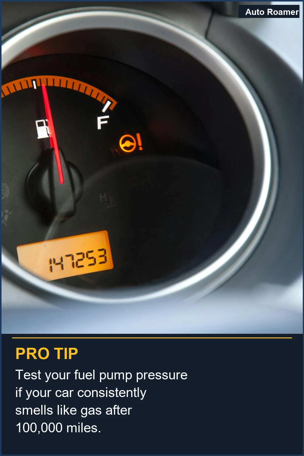 Test your fuel pump pressure if your car consistently smells like gas after 100,000 miles.