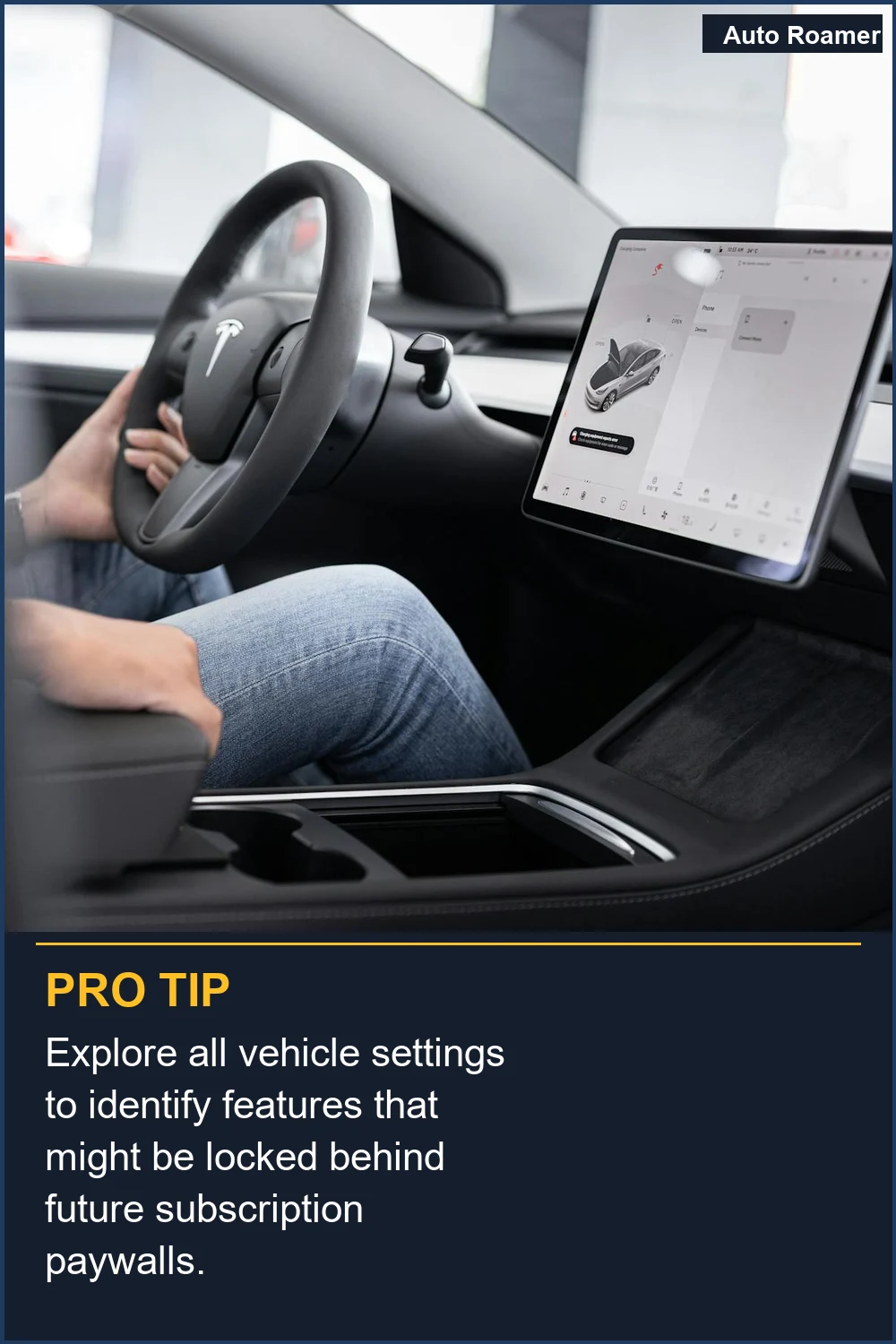 Explore all vehicle settings to identify features that might be locked behind future subscription paywalls.