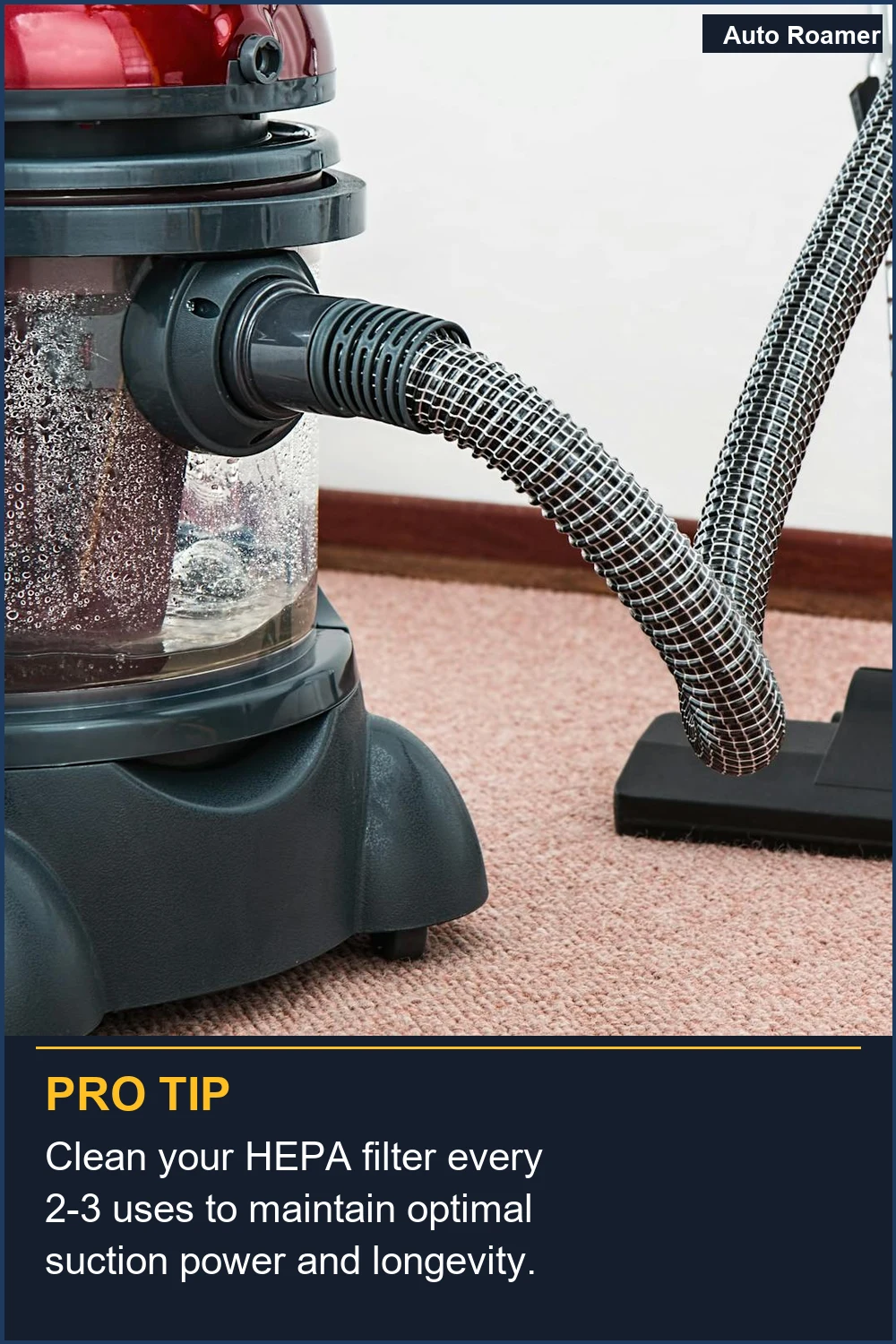 Clean your HEPA filter every 2-3 uses to maintain optimal suction power and longevity.