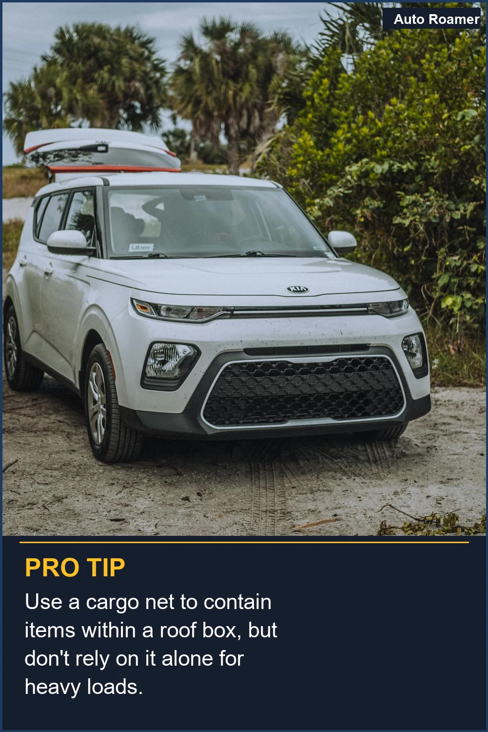 Use a cargo net to contain items within a roof box, but don't rely on it alone for heavy loads.