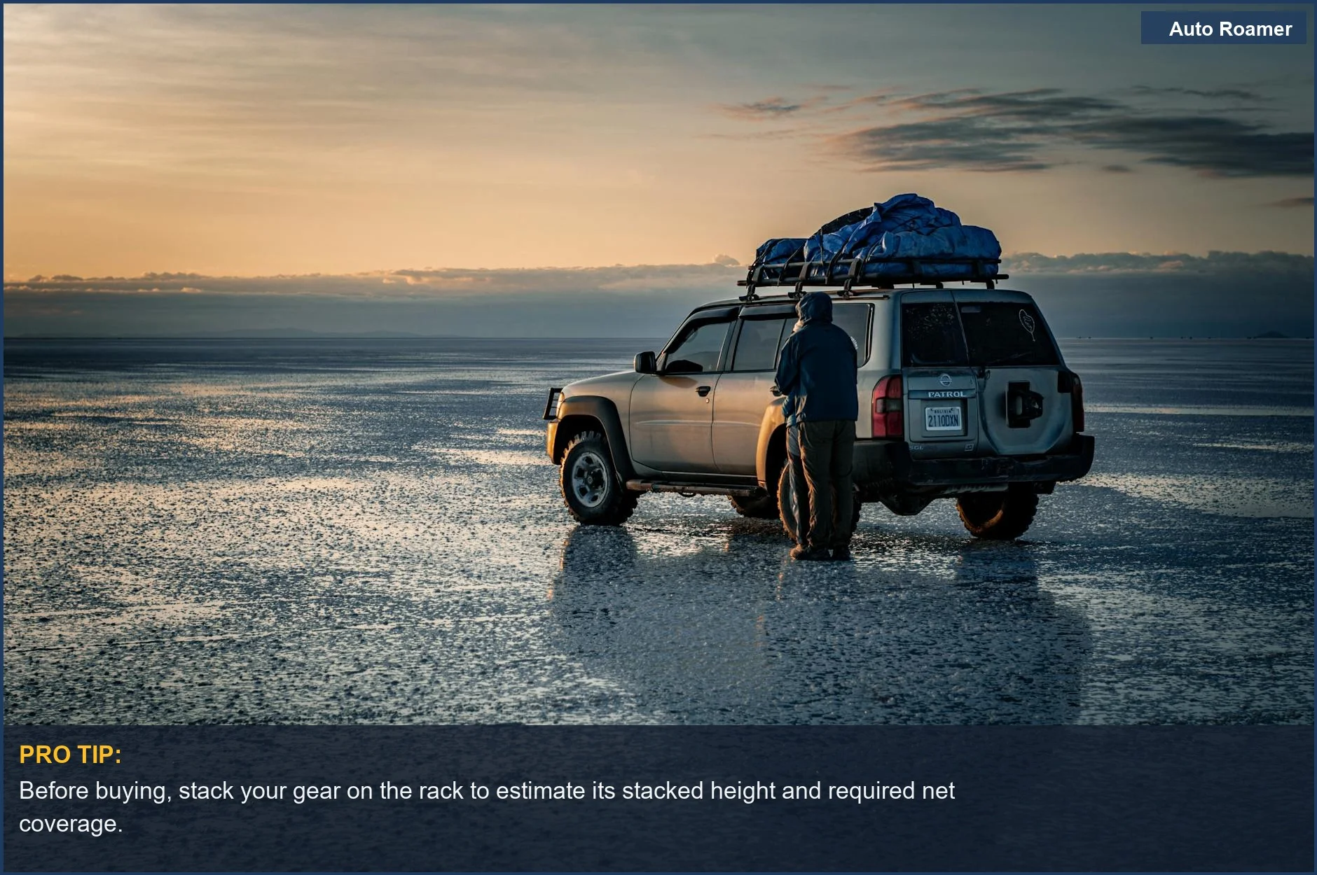 Adventure-ready SUV parked at dawn, highlighting the importance of choosing a cargo net that fits your gear.