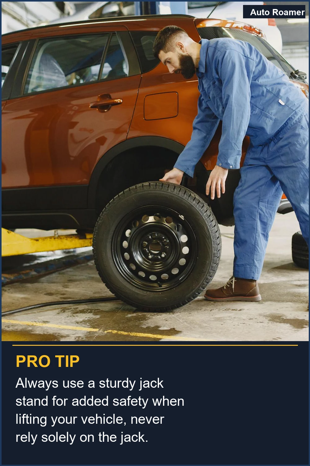 Always use a sturdy jack stand for added safety when lifting your vehicle, never rely solely on the jack.