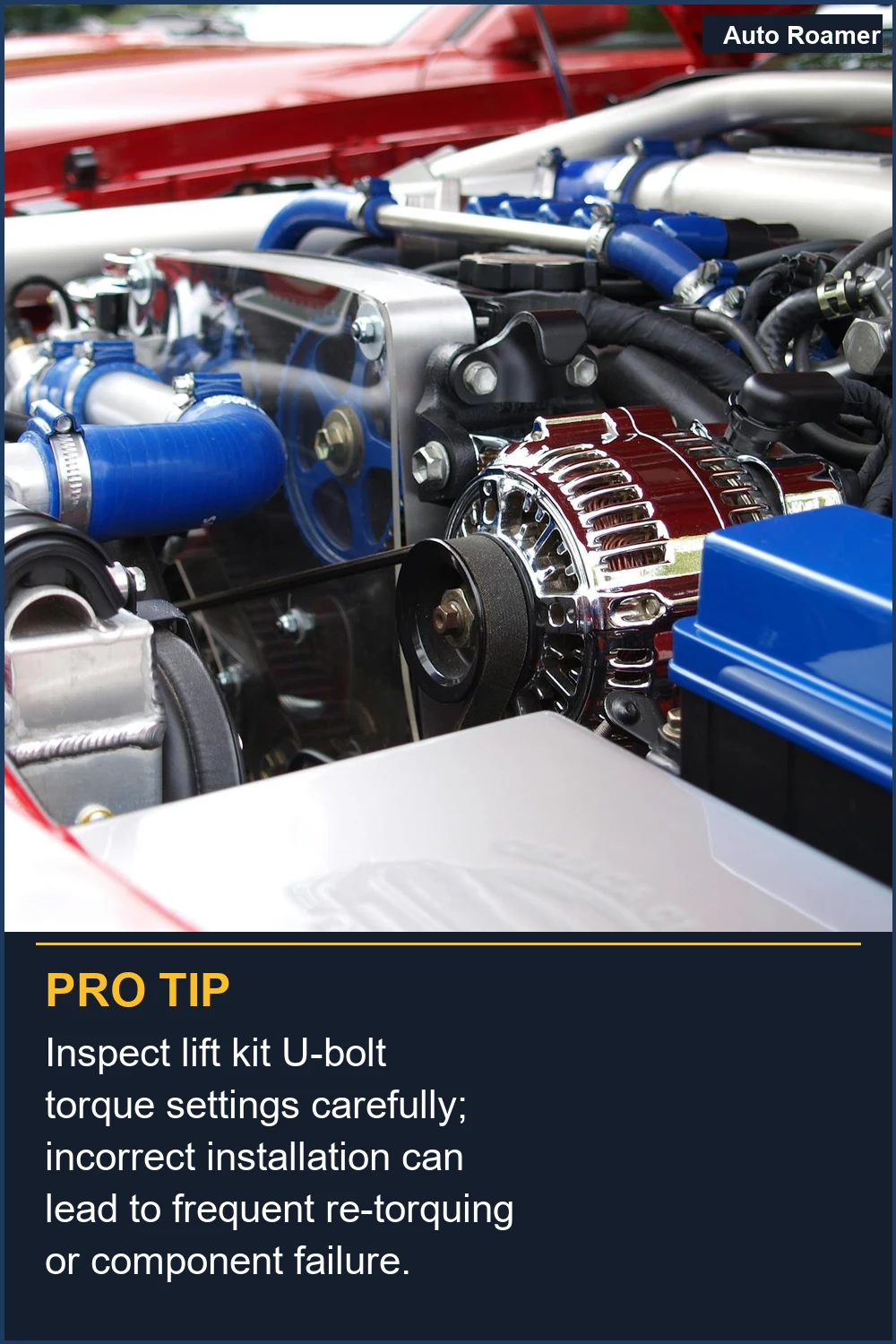Inspect lift kit U-bolt torque settings carefully; incorrect installation can lead to frequent re-torquing or component failure.
