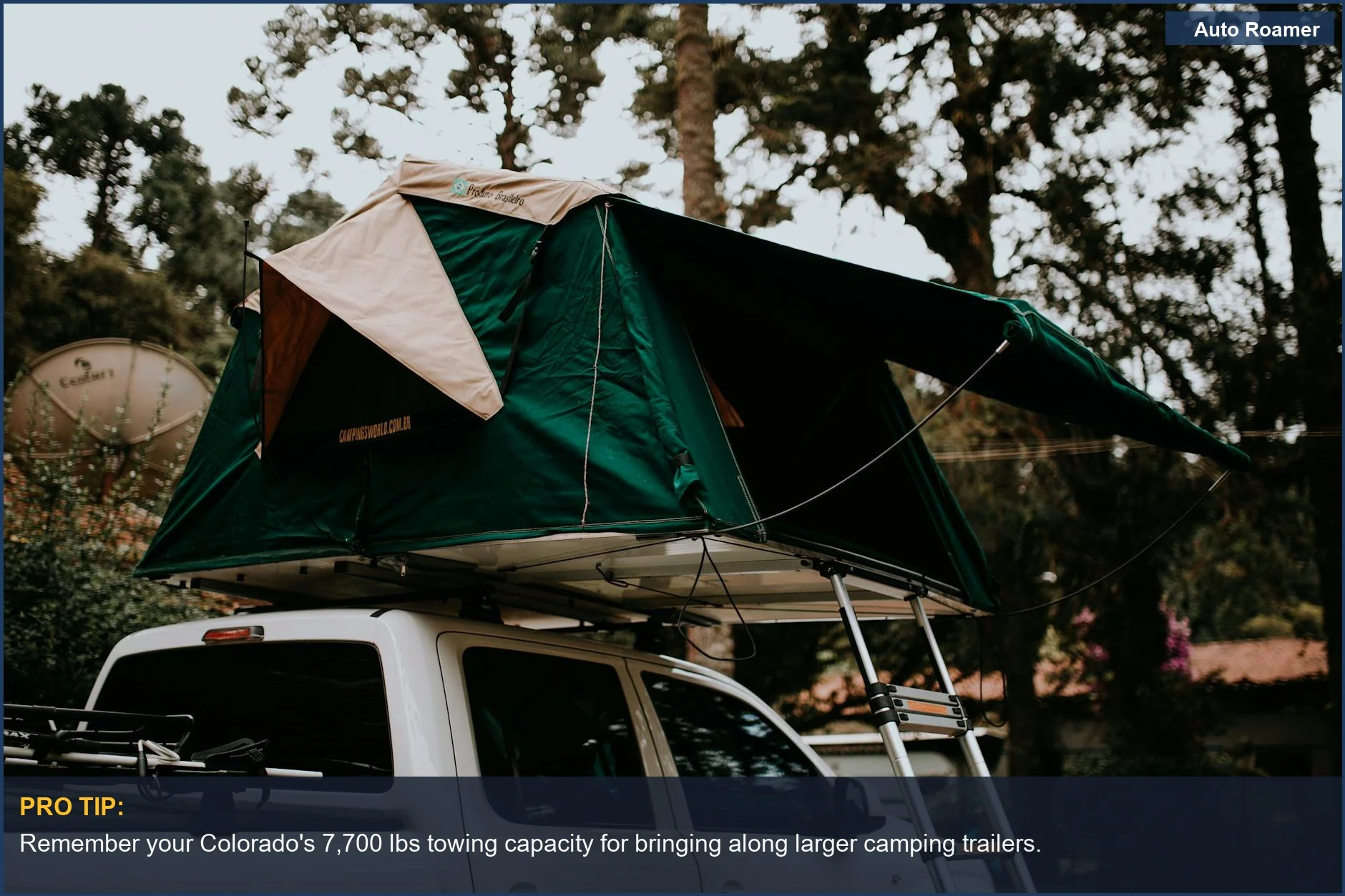 Rooftop tent on a Chevrolet Colorado pickup truck for ultimate outdoor camping.