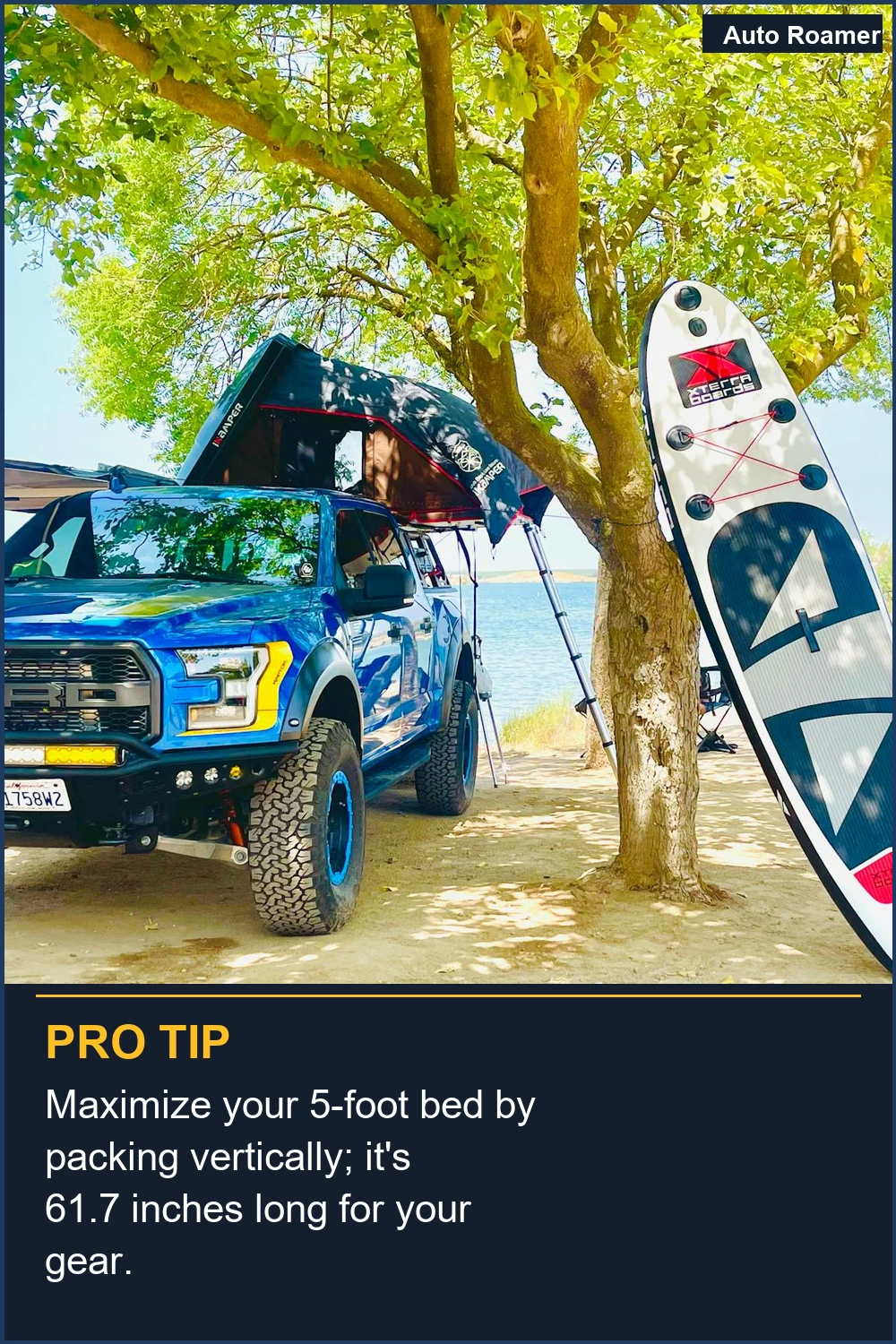 Maximize your 5-foot bed by packing vertically; it's 61.7 inches long for your gear.