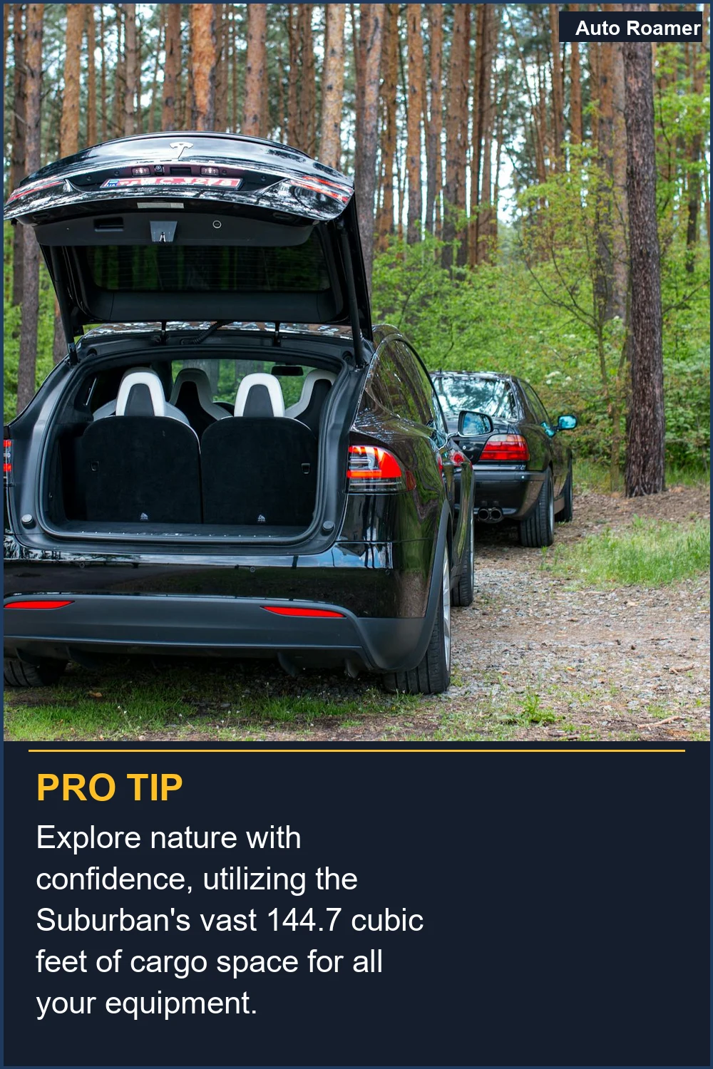 Explore nature with confidence, utilizing the Suburban's vast 144.7 cubic feet of cargo space for all your equipment.