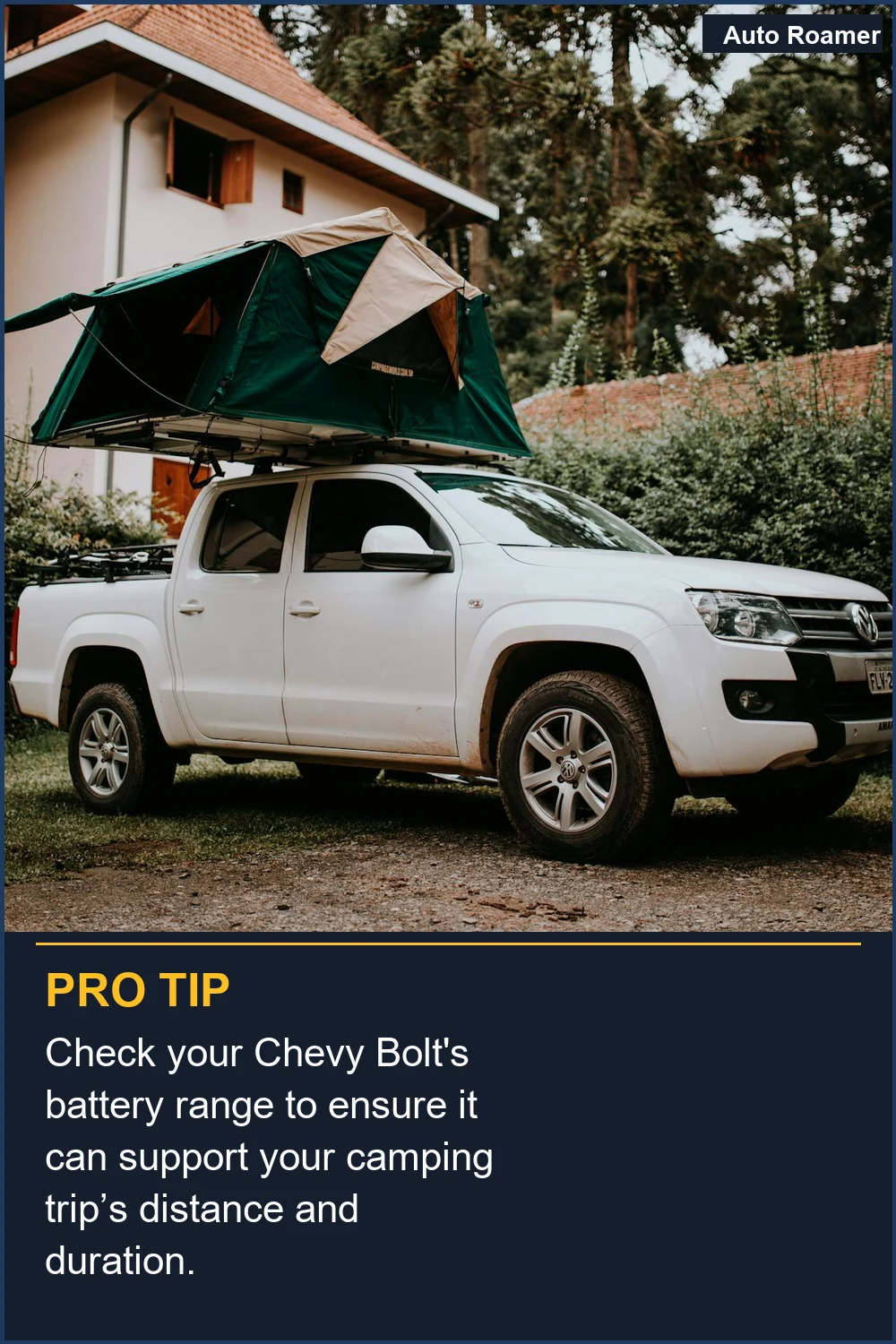 Check your Chevy Bolt's battery range to ensure it can support your camping trip's distance and duration.