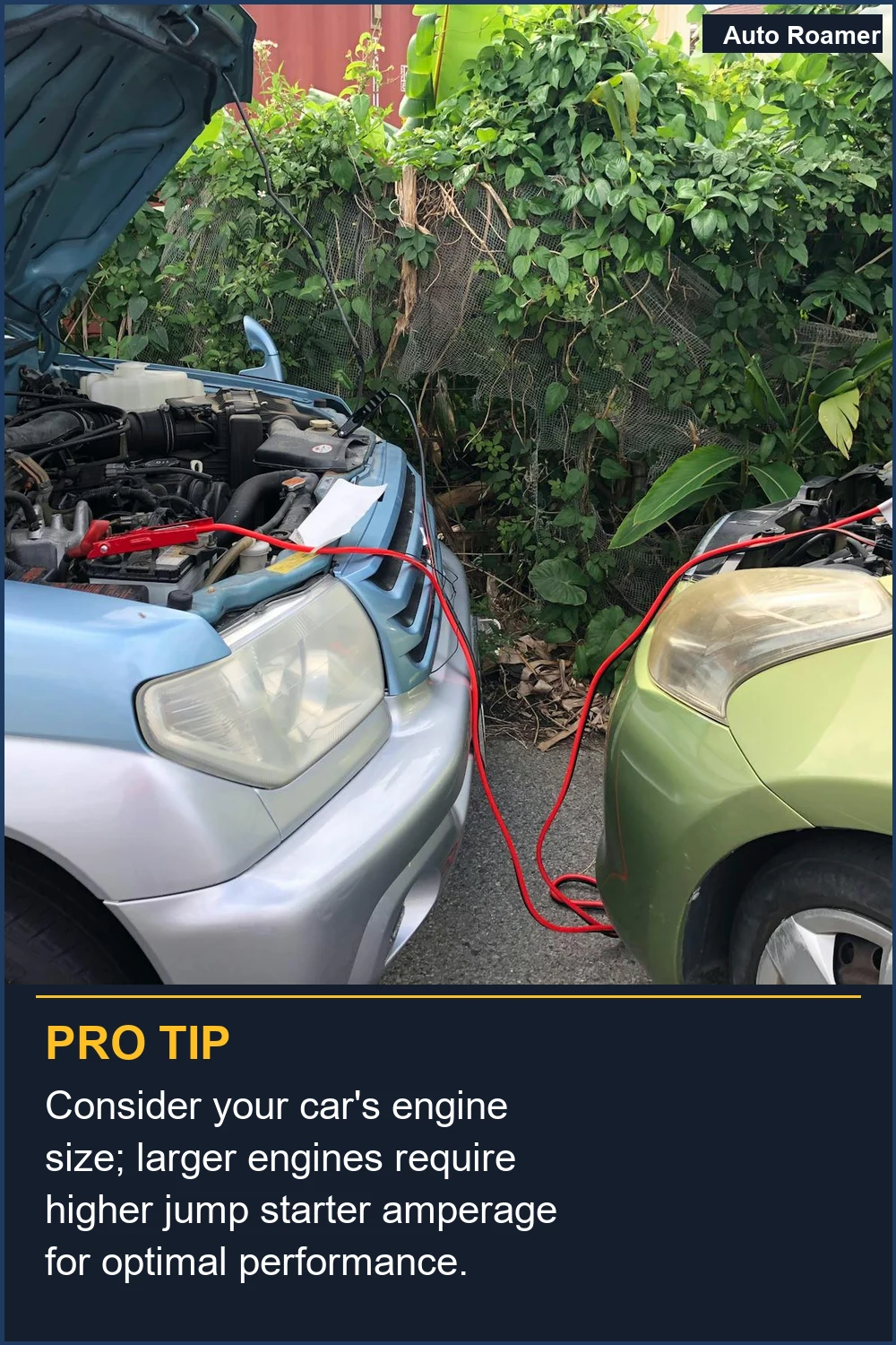 Consider your car's engine size; larger engines require higher jump starter amperage for optimal performance.