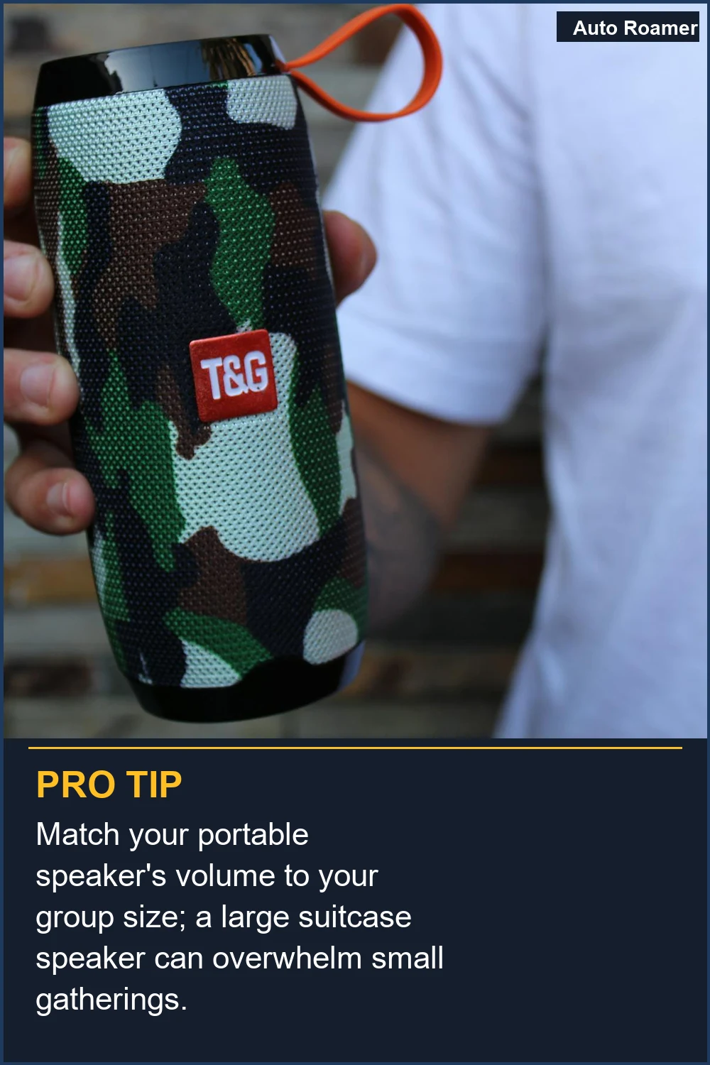 Match your portable speaker's volume to your group size; a large suitcase speaker can overwhelm small gatherings.