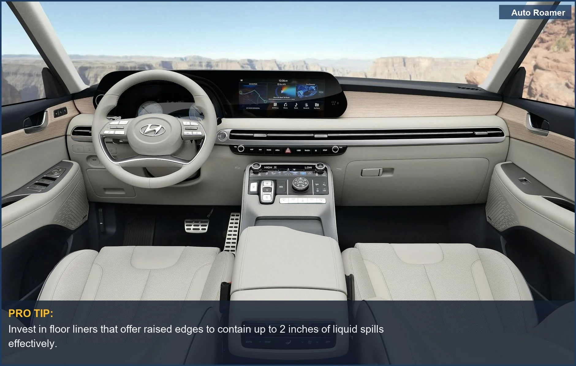 Modern Hyundai SUV interior with WeatherTech floor mats, demonstrating superior suv floor mat compatibility.