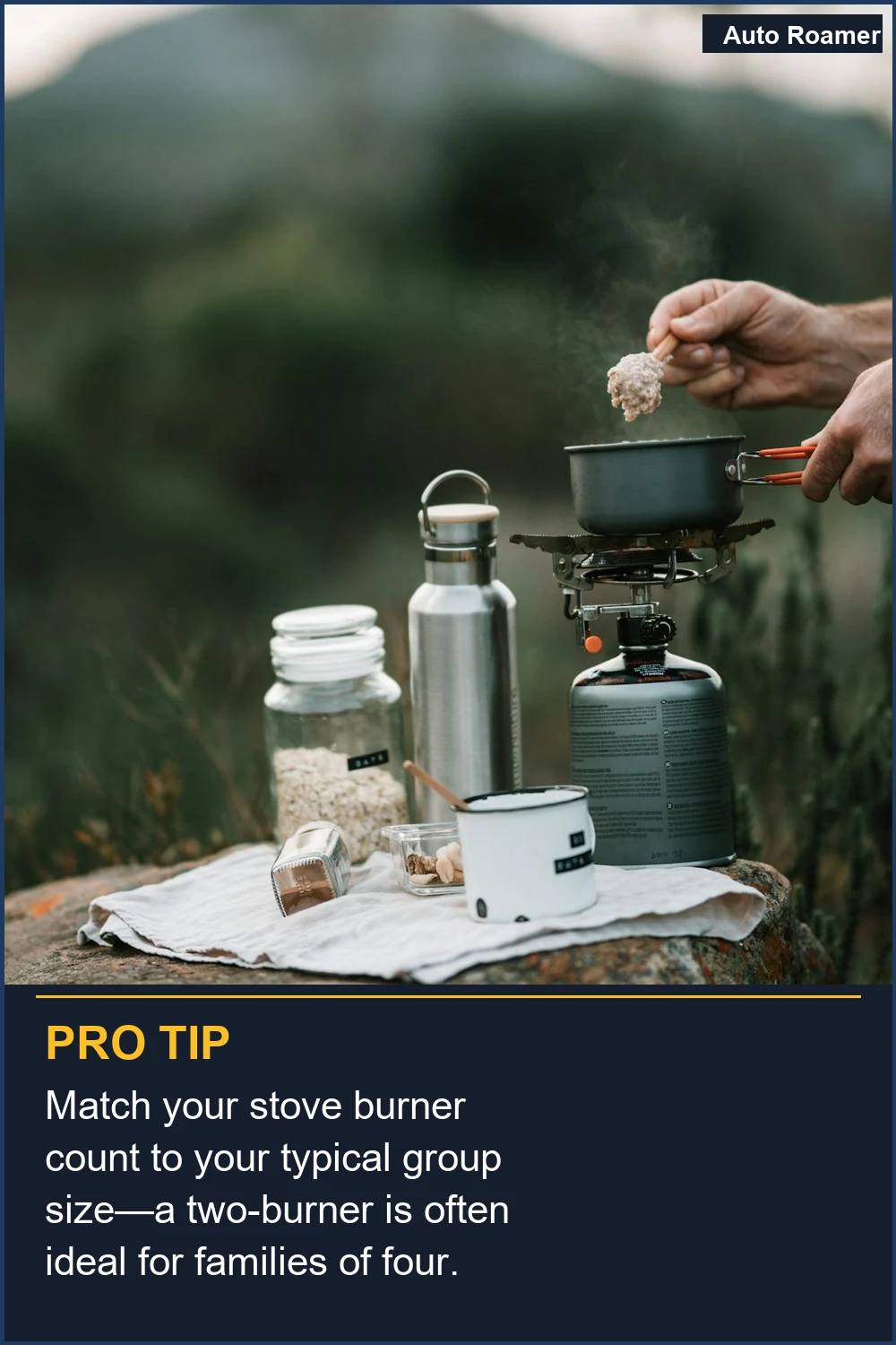 Match your stove burner count to your typical group size--a two-burner is often ideal for families of four.