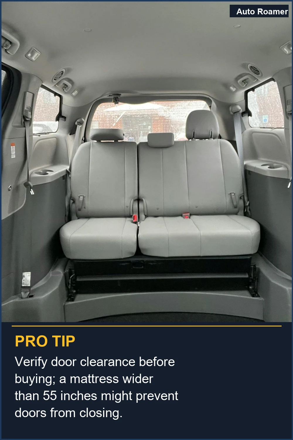 Verify door clearance before buying; a mattress wider than 55 inches might prevent doors from closing.