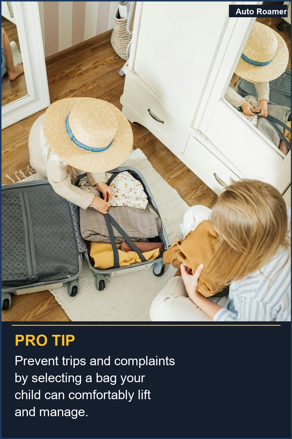 Evite tropiezos y quejas seleccionando una bolsa que su hijo pueda levantar y manejar cómodamente.