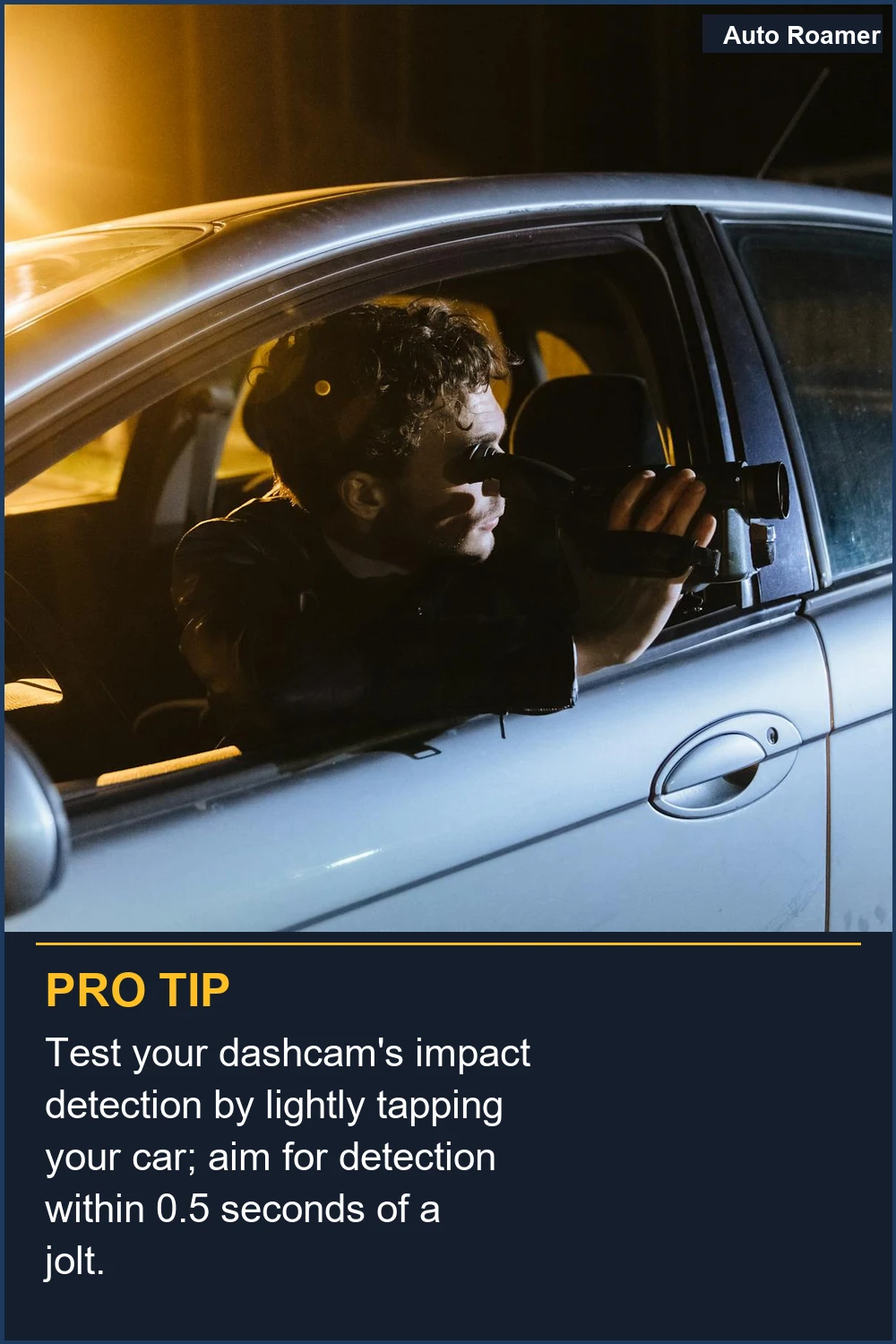 Test your dashcam's impact detection by lightly tapping your car; aim for detection within 0.5 seconds of a jolt.
