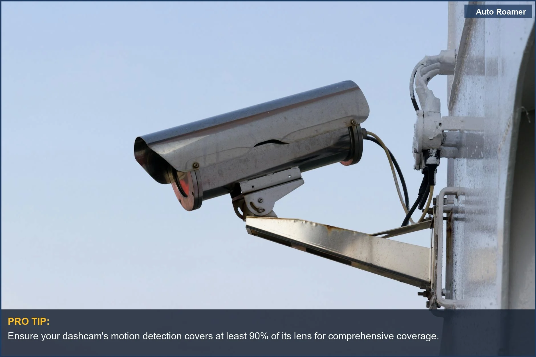 Close-up of a modern CCTV camera on a wall, illustrating motion detection dashcam capabilities.
