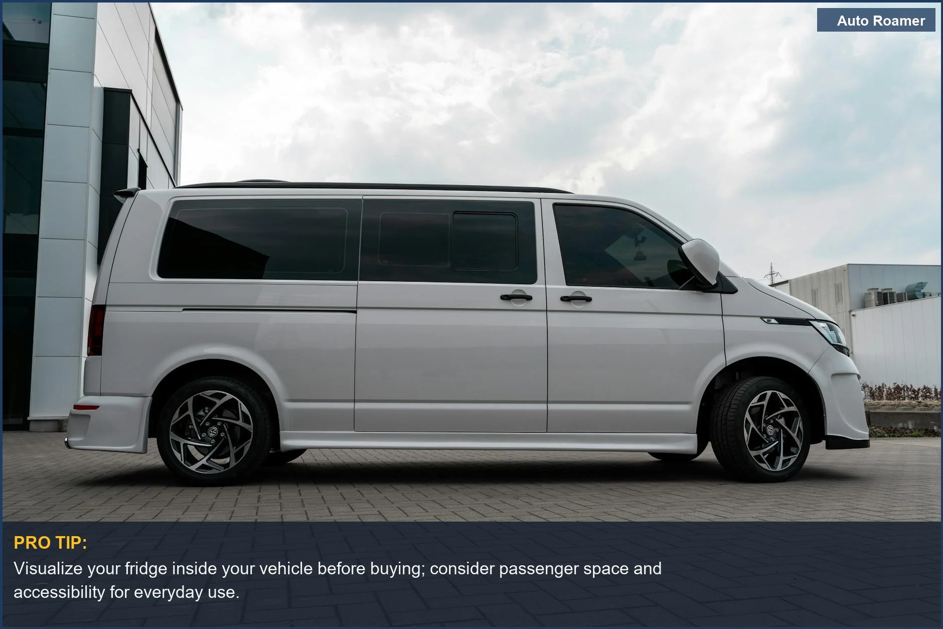 Modern white van parked outdoors, showcasing the importance of considering dual zone fridge dimensions for vehicle fitment.
