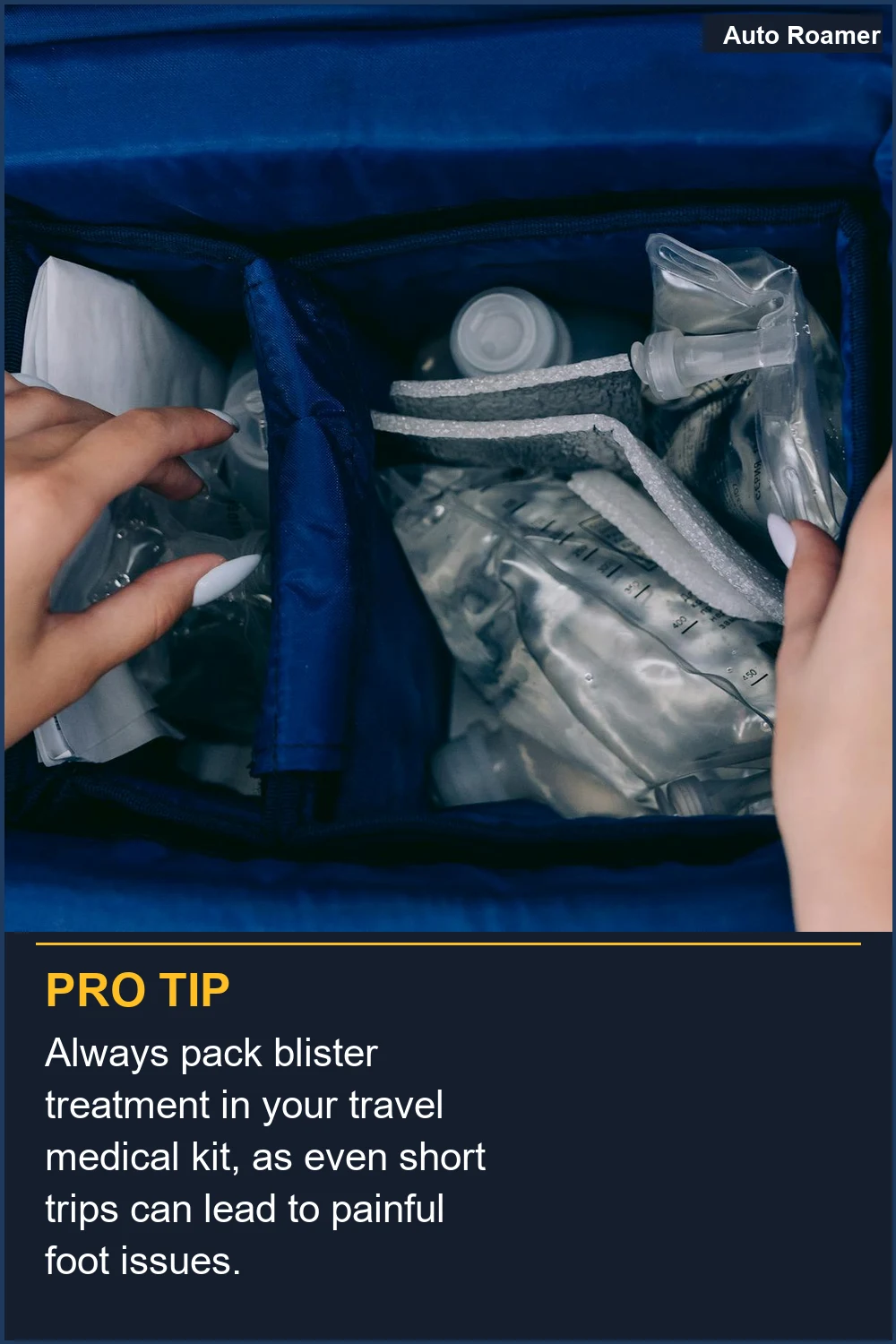Always pack blister treatment in your travel medical kit, as even short trips can lead to painful foot issues.