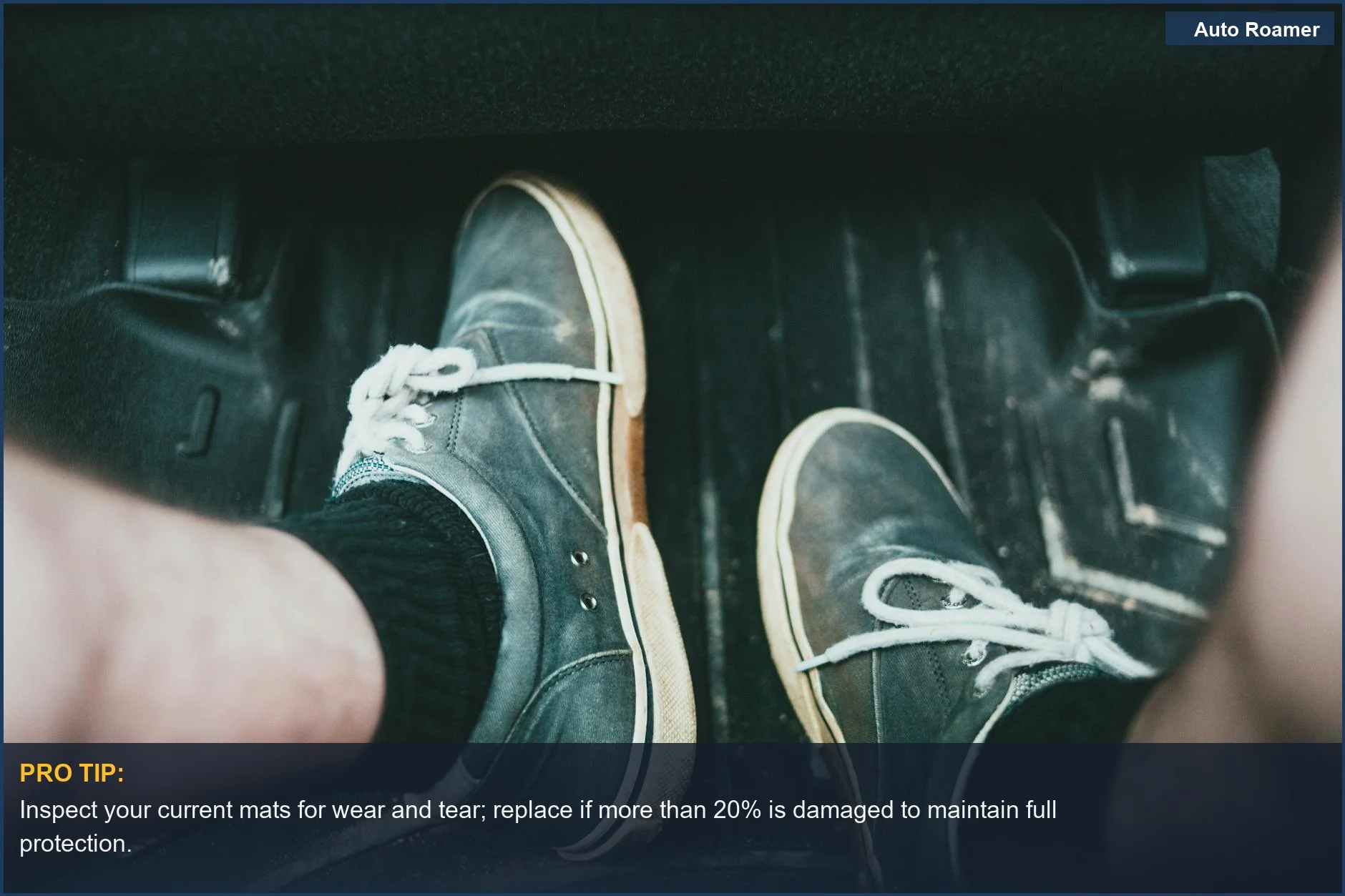 Casual sneakers on a Toyota Camry rubber floor mat, showcasing effective protection against dirt and spills.