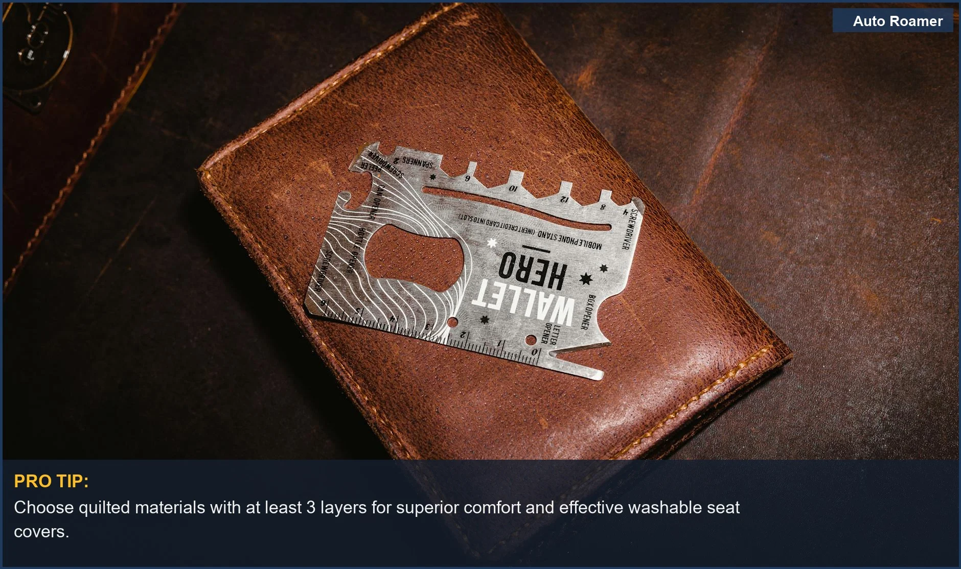 Detailed view of stitched leather showing quality craftsmanship for long-lasting washable seat covers.