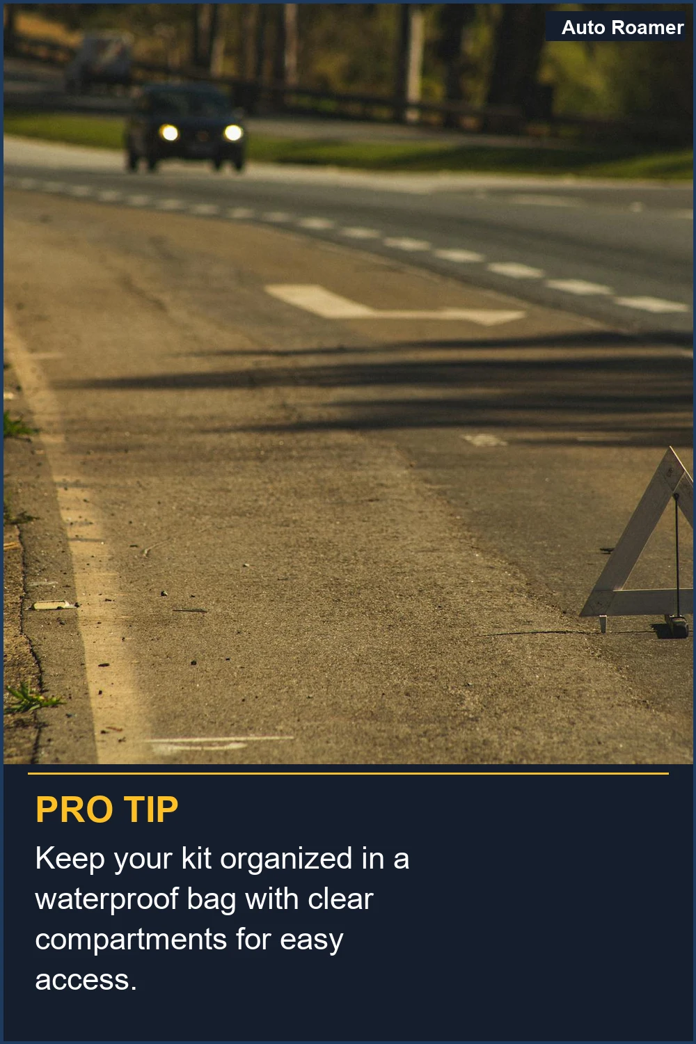 Mantén tu kit organizado en una bolsa impermeable con compartimentos claros para un fácil acceso.