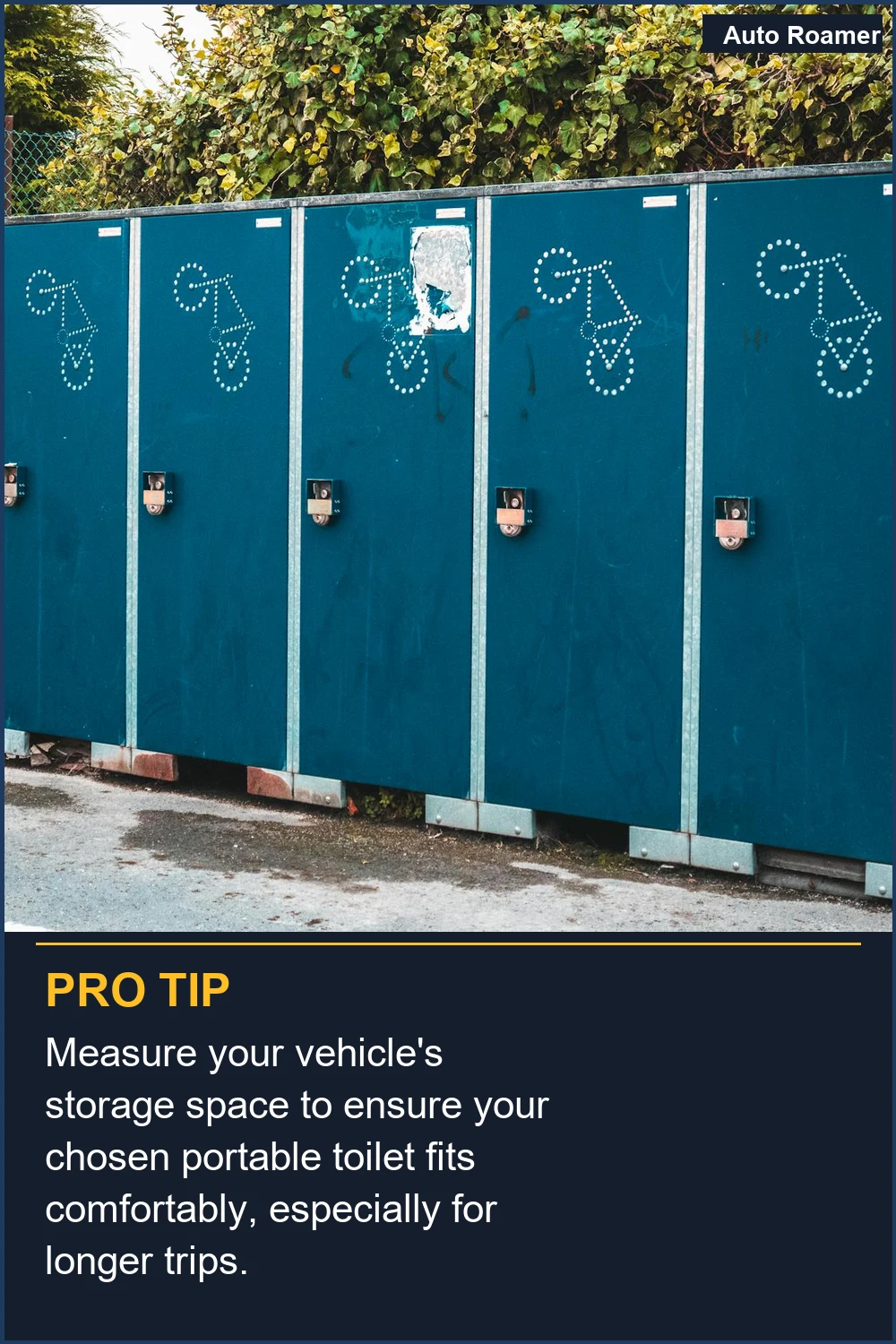 Measure your vehicle's storage space to ensure your chosen portable toilet fits comfortably, especially for longer trips.
