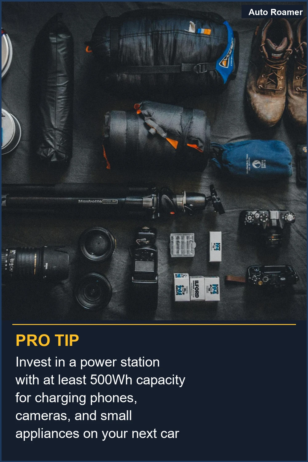 Invest in a power station with at least 500Wh capacity for charging phones, cameras, and small appliances on your next car camping adventure.