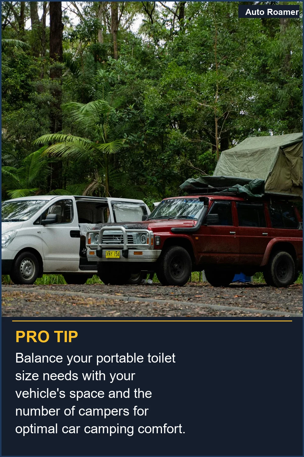 Balance your portable toilet size needs with your vehicle's space and the number of campers for optimal car camping comfort.