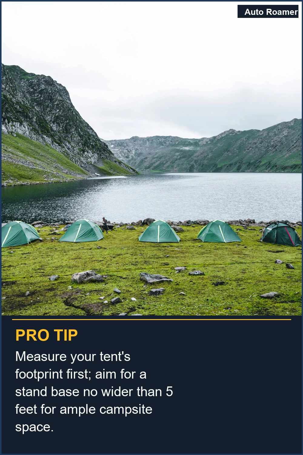 Measure your tent's footprint first; aim for a stand base no wider than 5 feet for ample campsite space.
