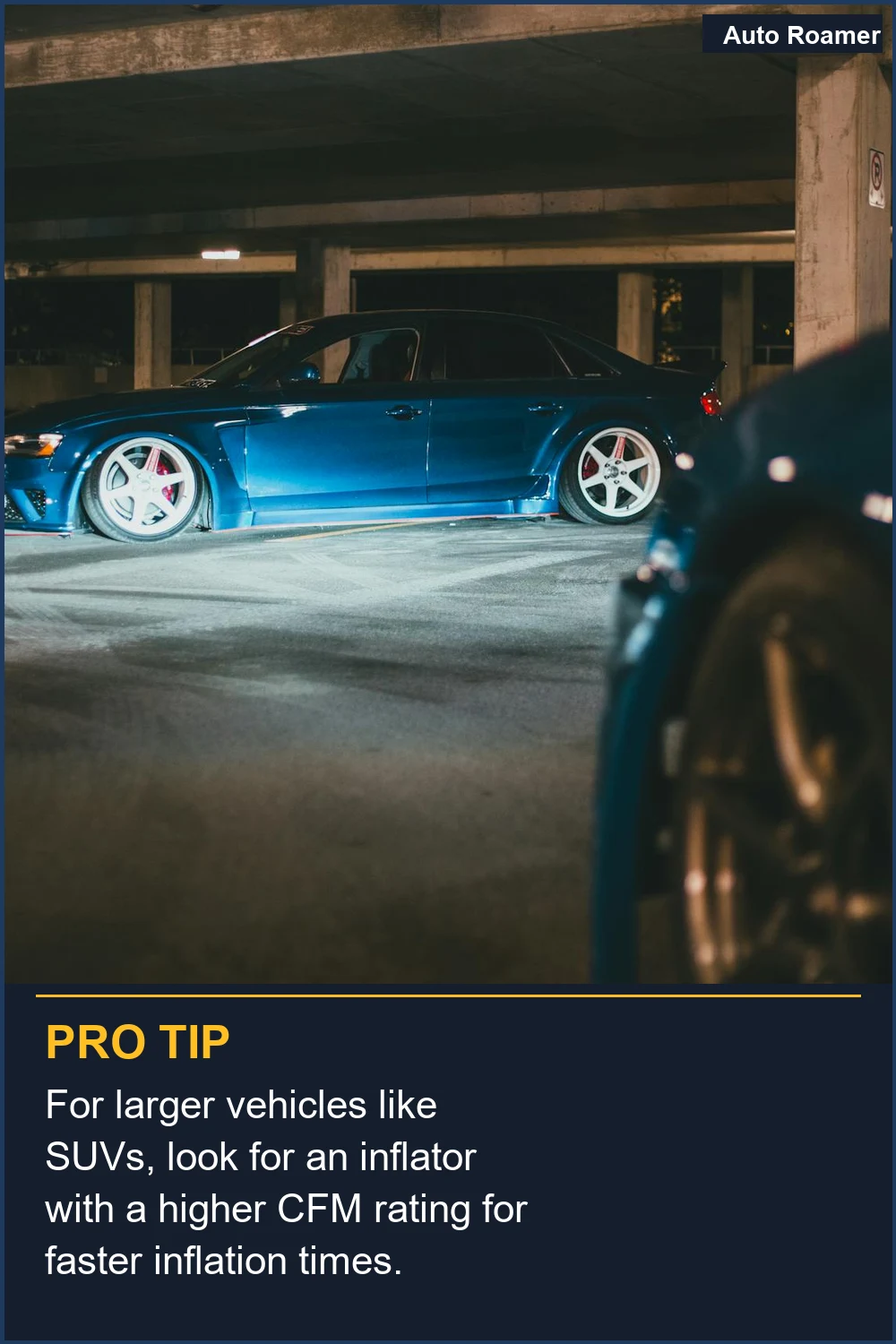 For larger vehicles like SUVs, look for an inflator with a higher CFM rating for faster inflation times.