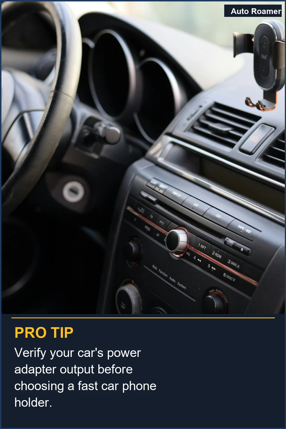 Verify your car's power adapter output before choosing a fast car phone holder.