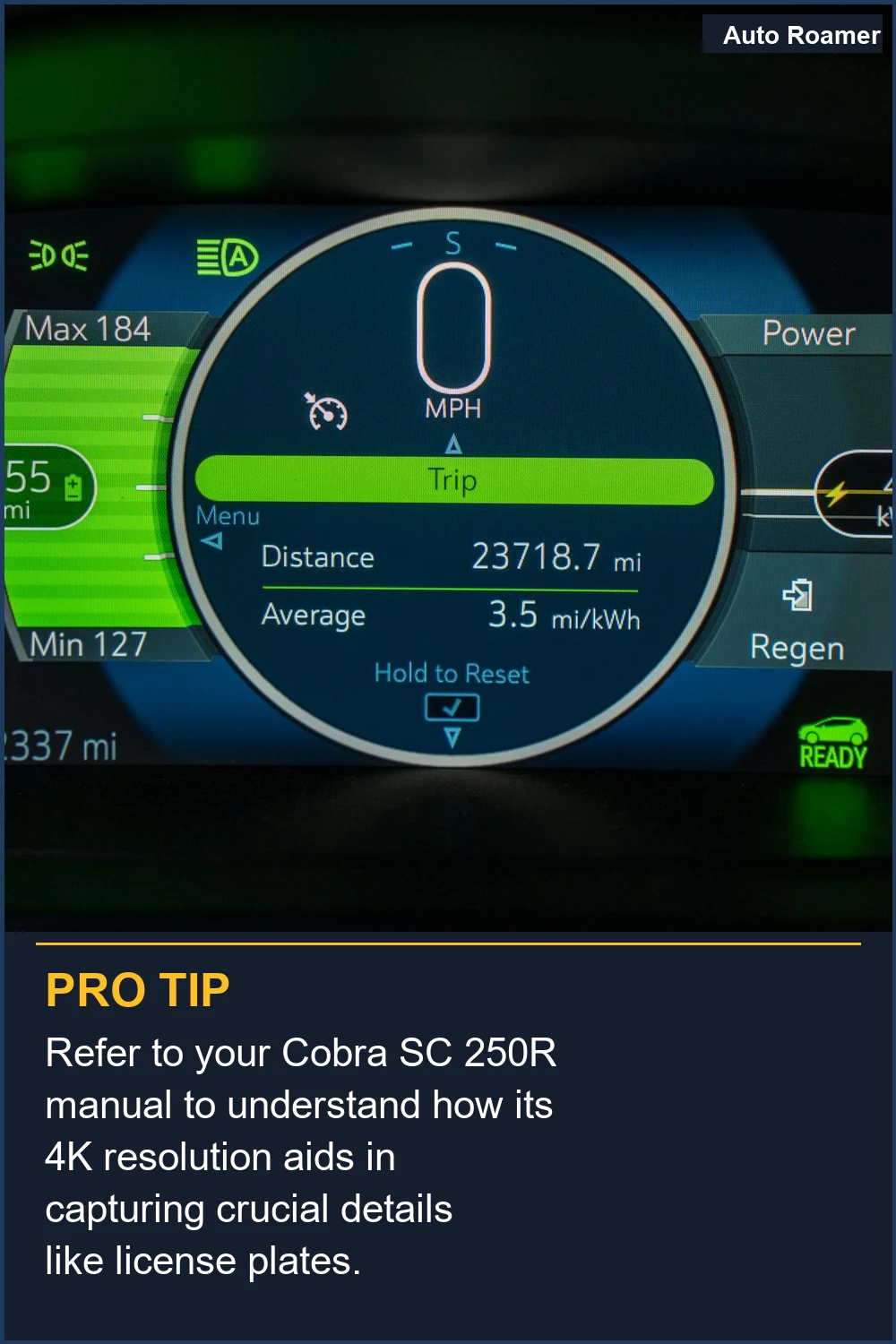 Refer to your Cobra SC 250R manual to understand how its 4K resolution aids in capturing crucial details like license plates.