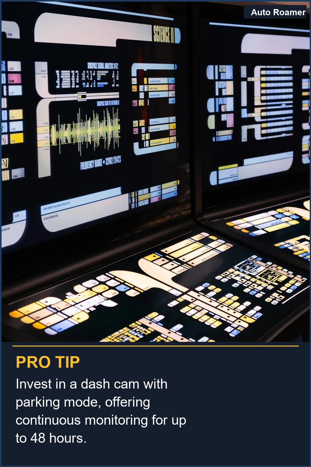 Invierte en una cámara de salpicadero con modo de aparcamiento, que ofrece monitorización continua hasta por 48 horas.