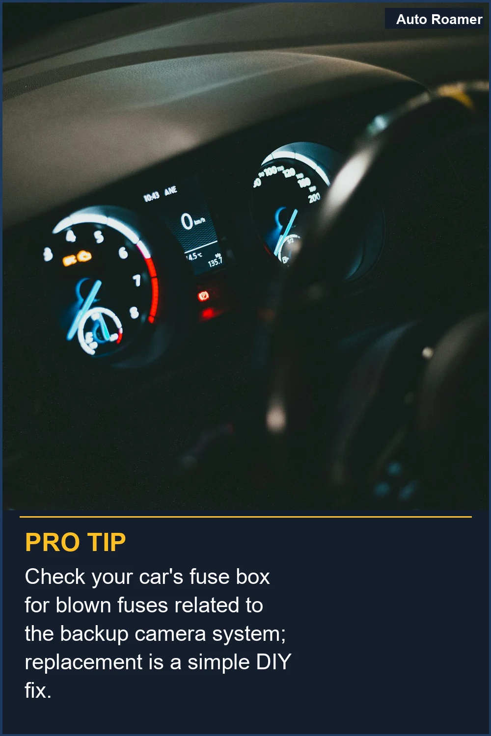 Check your car's fuse box for blown fuses related to the backup camera system; replacement is a simple DIY fix.