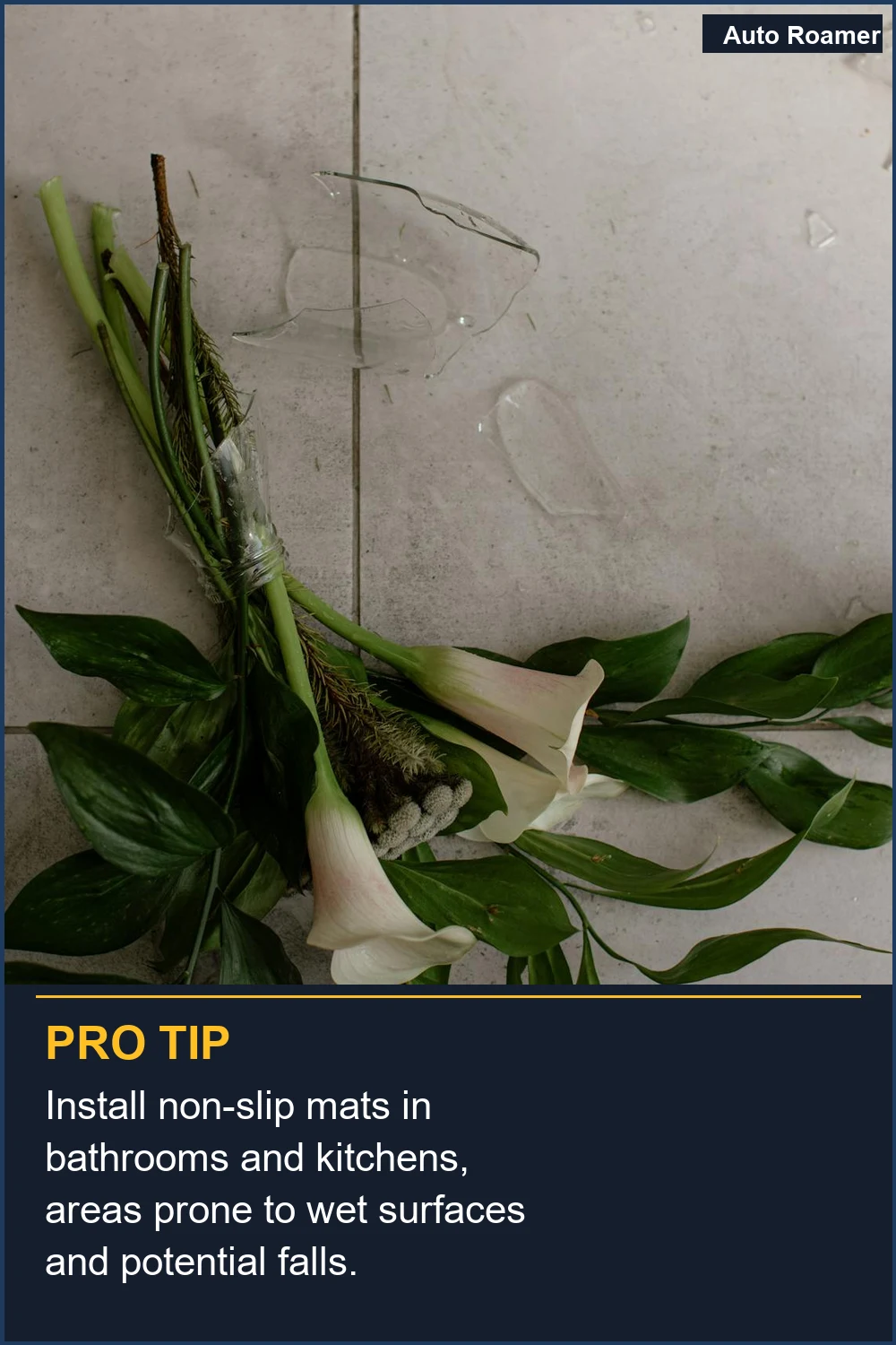 Instala alfombrillas antideslizantes en baños y cocinas, áreas propensas a superficies mojadas y posibles caídas.