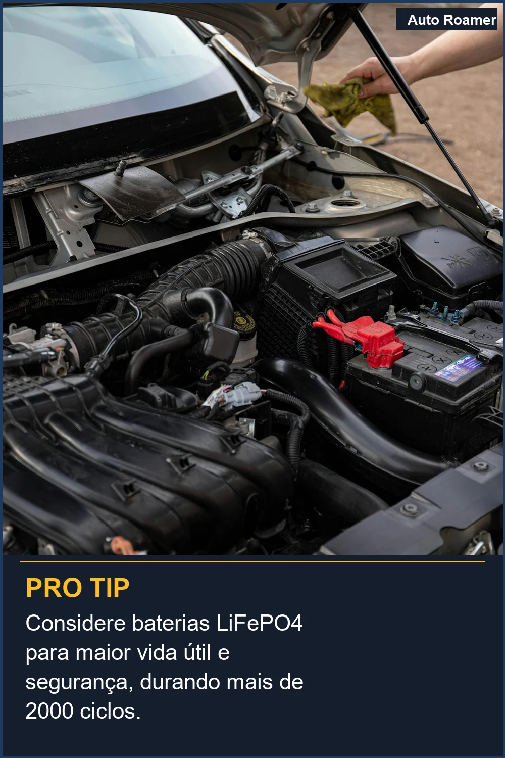Considere baterias LiFePO4 para maior vida útil e segurança, durando mais de 2000 ciclos.