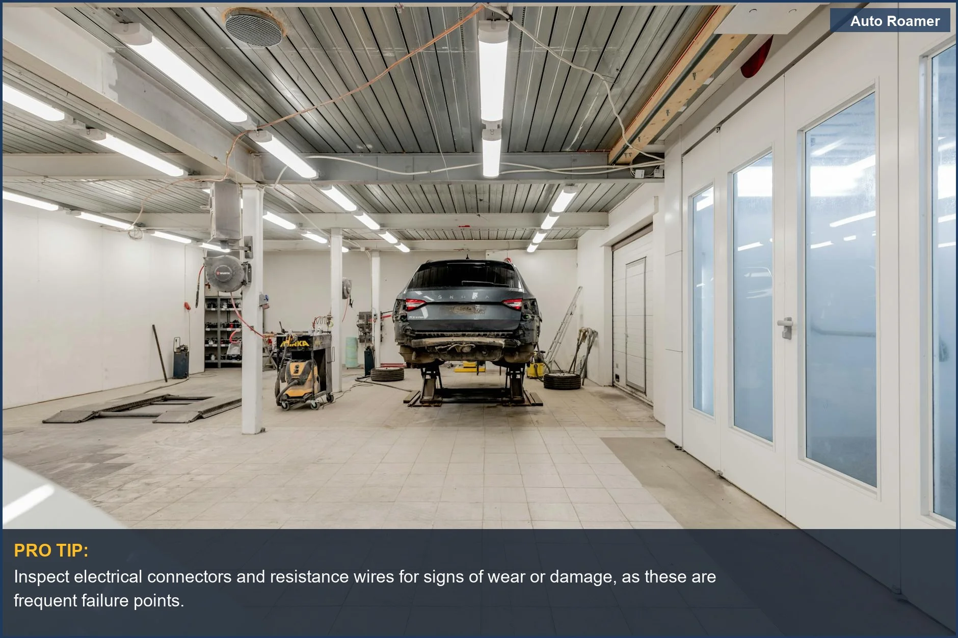 Car on a lift in a garage, illustrating common repair scenarios for heated and cooled seat costs.
