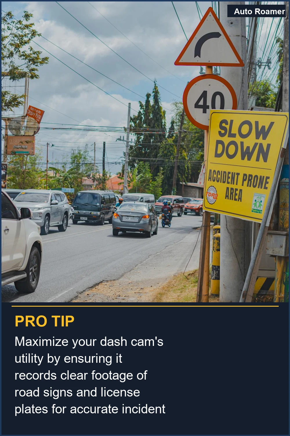 Maximiza la utilidad de tu dash cam asegurándote de que grabe imágenes claras de señales de carretera y matrículas para una documentación precisa de incidentes.