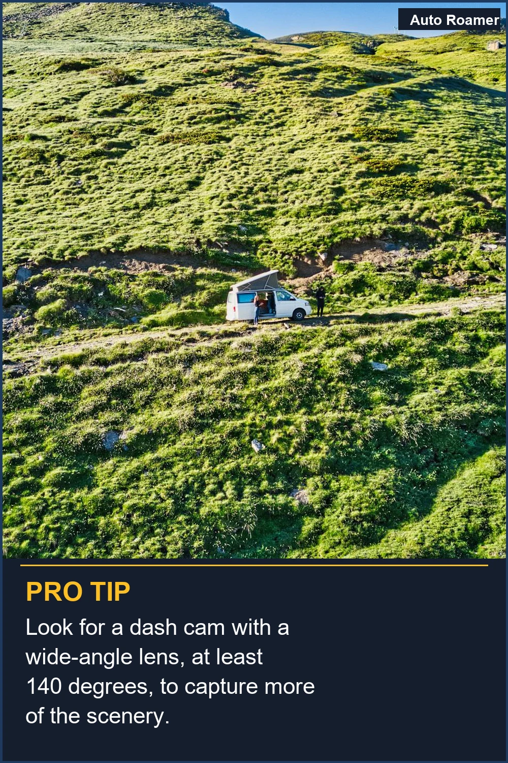 Look for a dash cam with a wide-angle lens, at least 140 degrees, to capture more of the scenery.