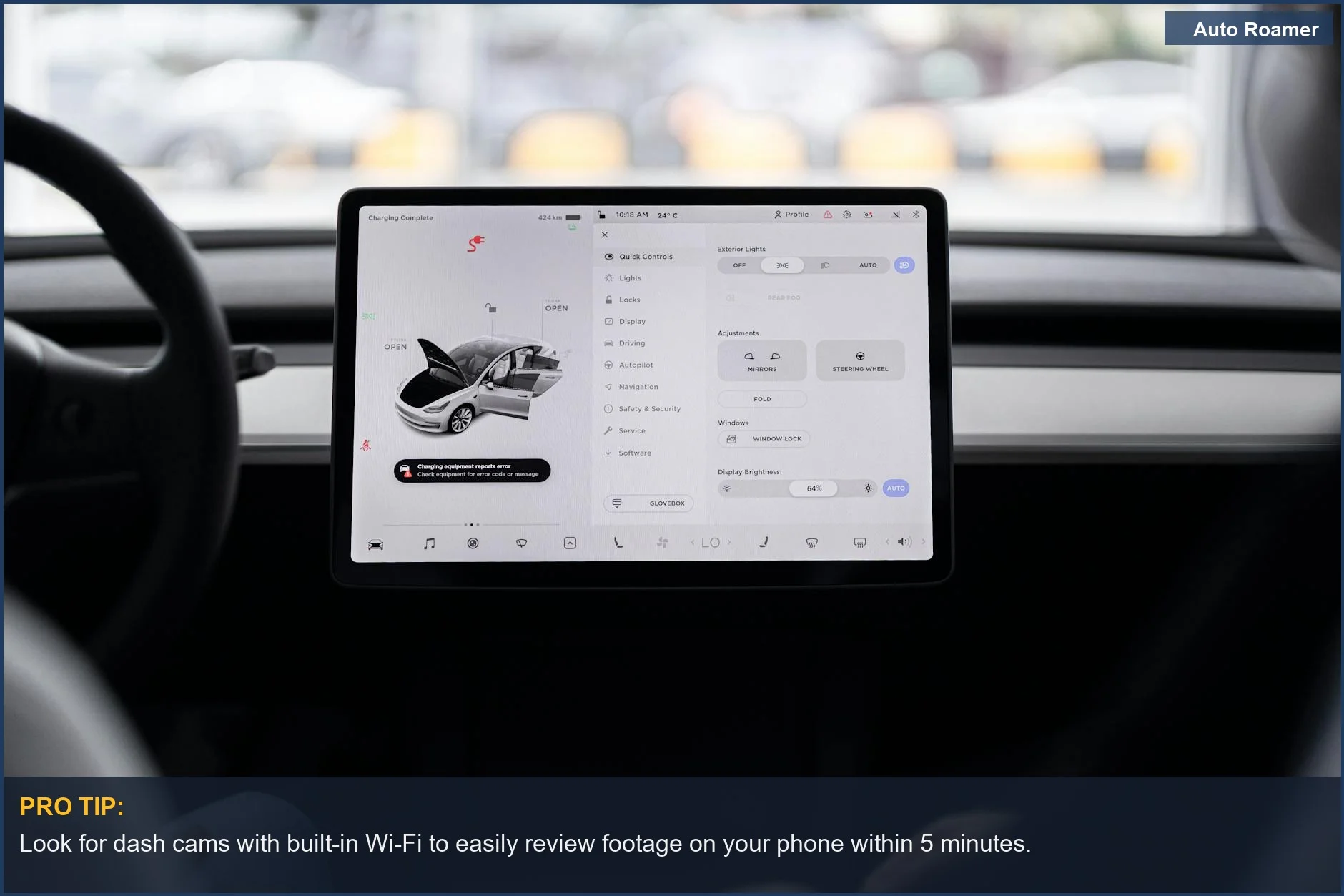 Modern car dashboard with digital display, highlighting the importance of smart dash cam integration for your Tiguan.