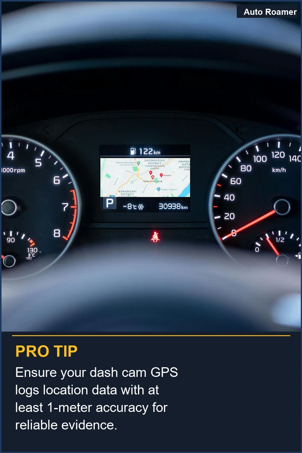 Ensure your dash cam GPS logs location data with at least 1-meter accuracy for reliable evidence.
