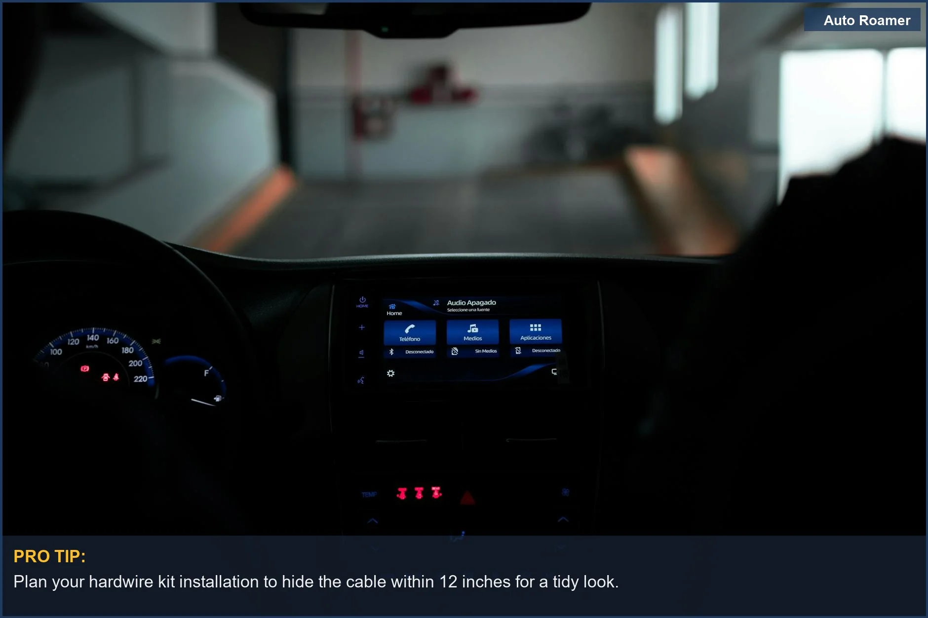Illuminated controls on a modern car dashboard, demonstrating the clean installation possible with dash cam hardwire kits.