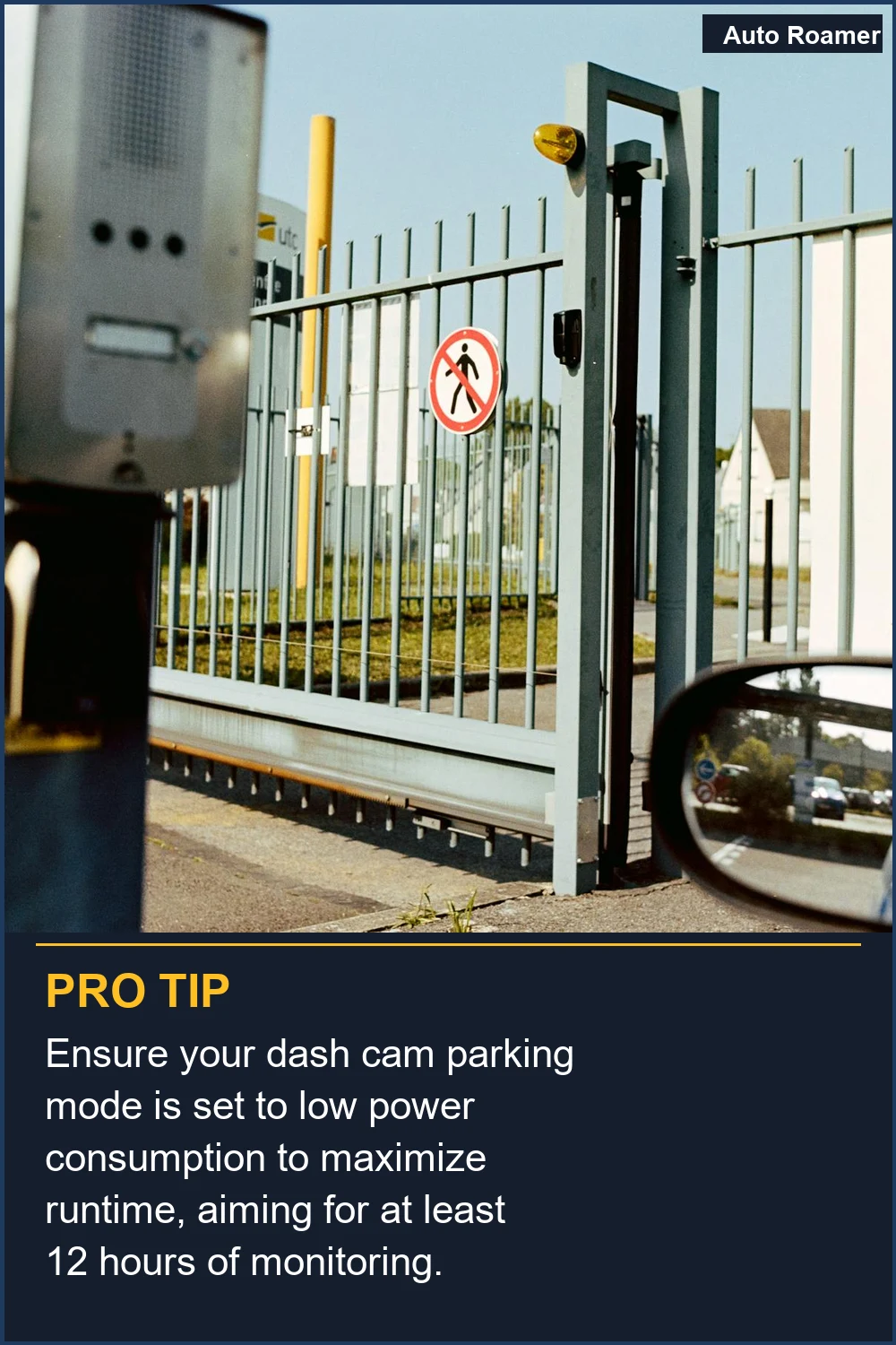 Ensure your dash cam parking mode is set to low power consumption to maximize runtime, aiming for at least 12 hours of monitoring.