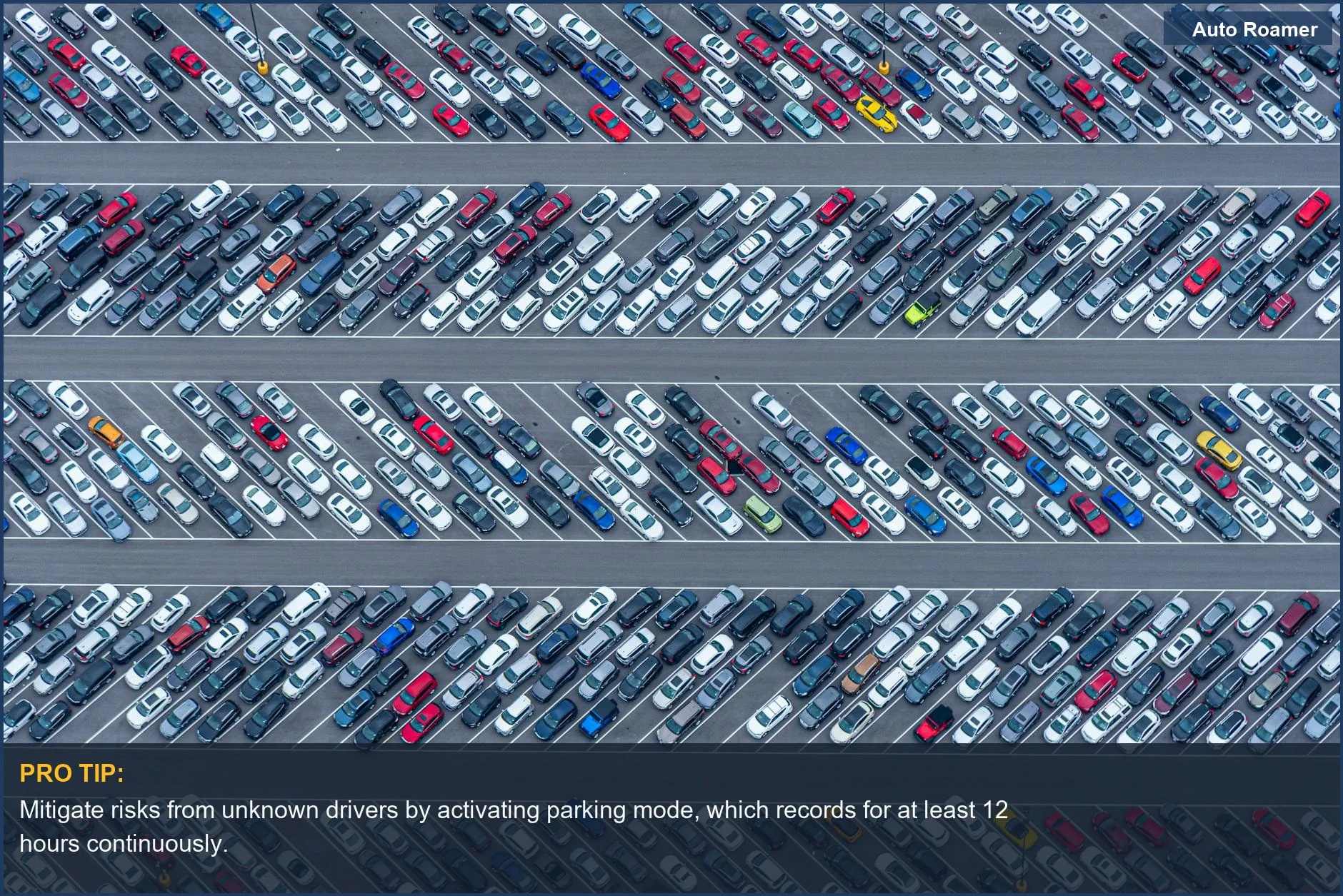 High-angle aerial photo of a crowded Florida parking lot filled with diverse vehicles, ideal for illustrating parking risks.